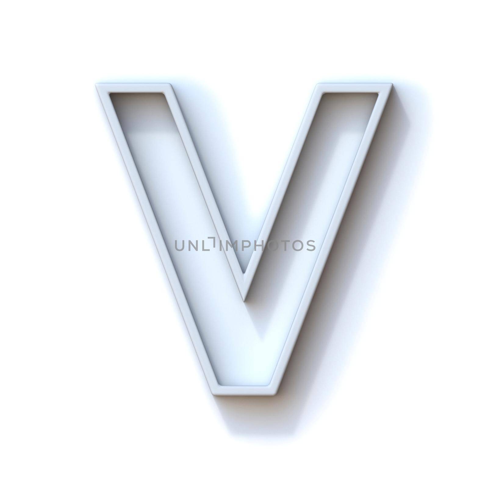 Grey extruded outlined font with shadow Letter V 3D rendering illustration isolated on white background