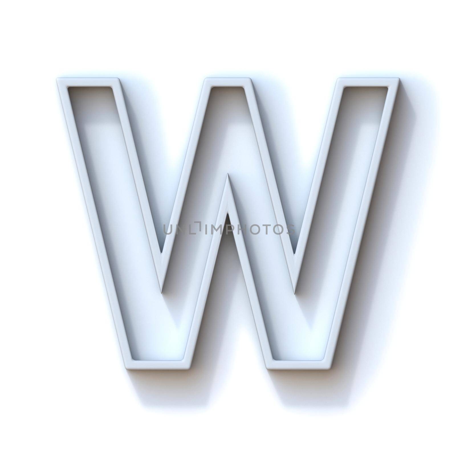 Grey extruded outlined font with shadow Letter W 3D rendering illustration isolated on white background
