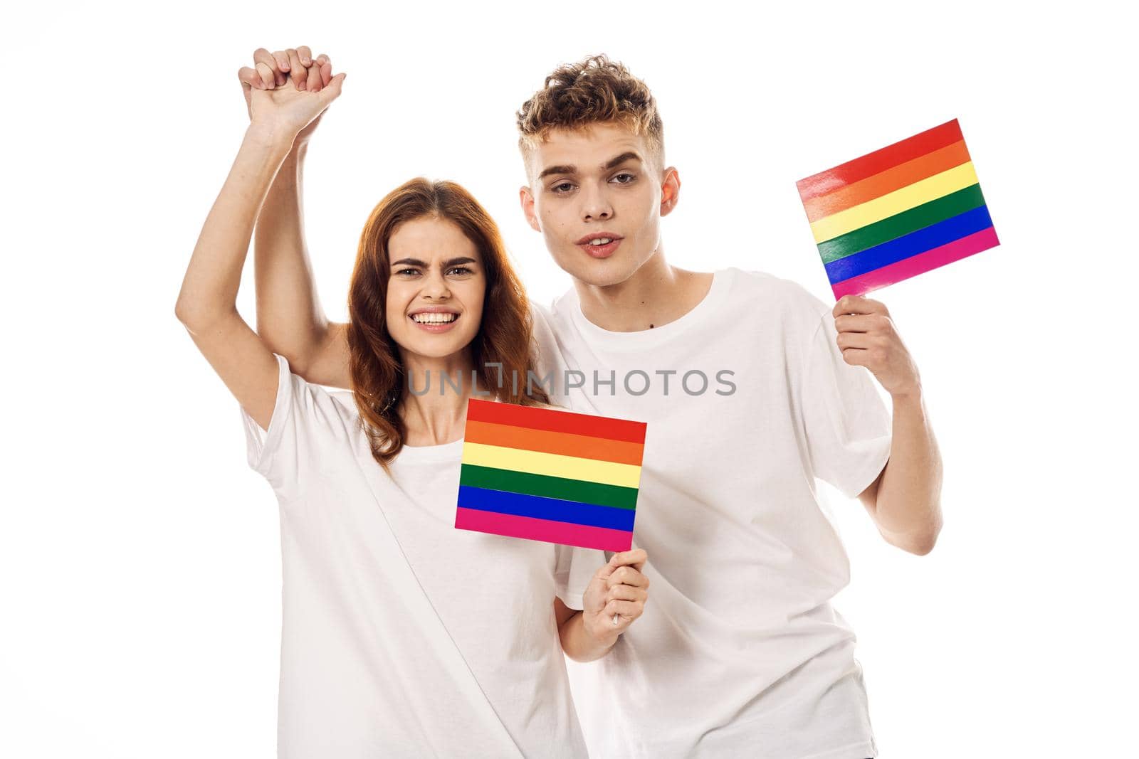 couple Flag lgbt transgender sexual minorities light background. High quality photo