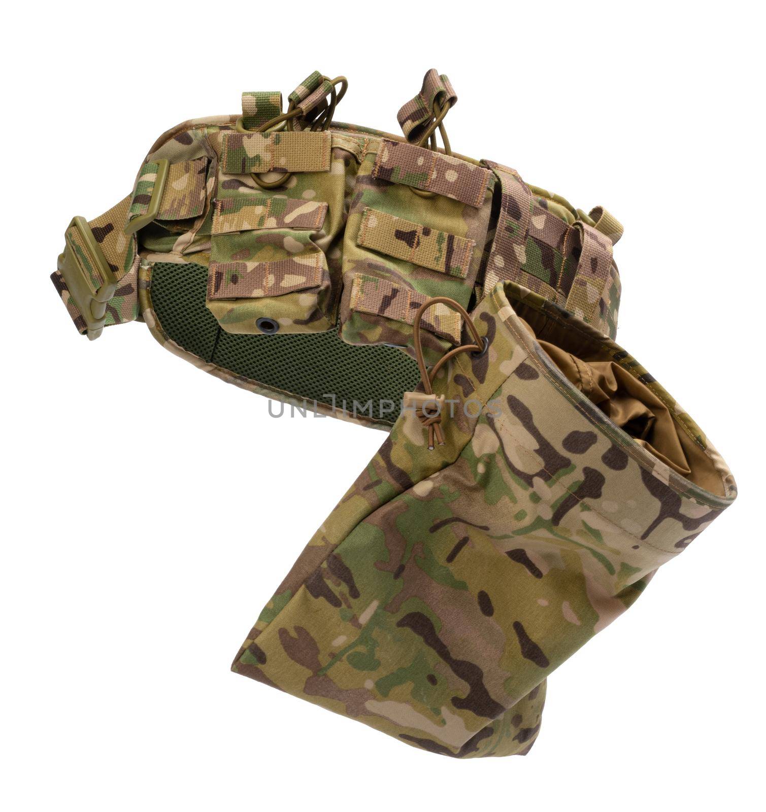 Military body armor isolated on white background. Close up.