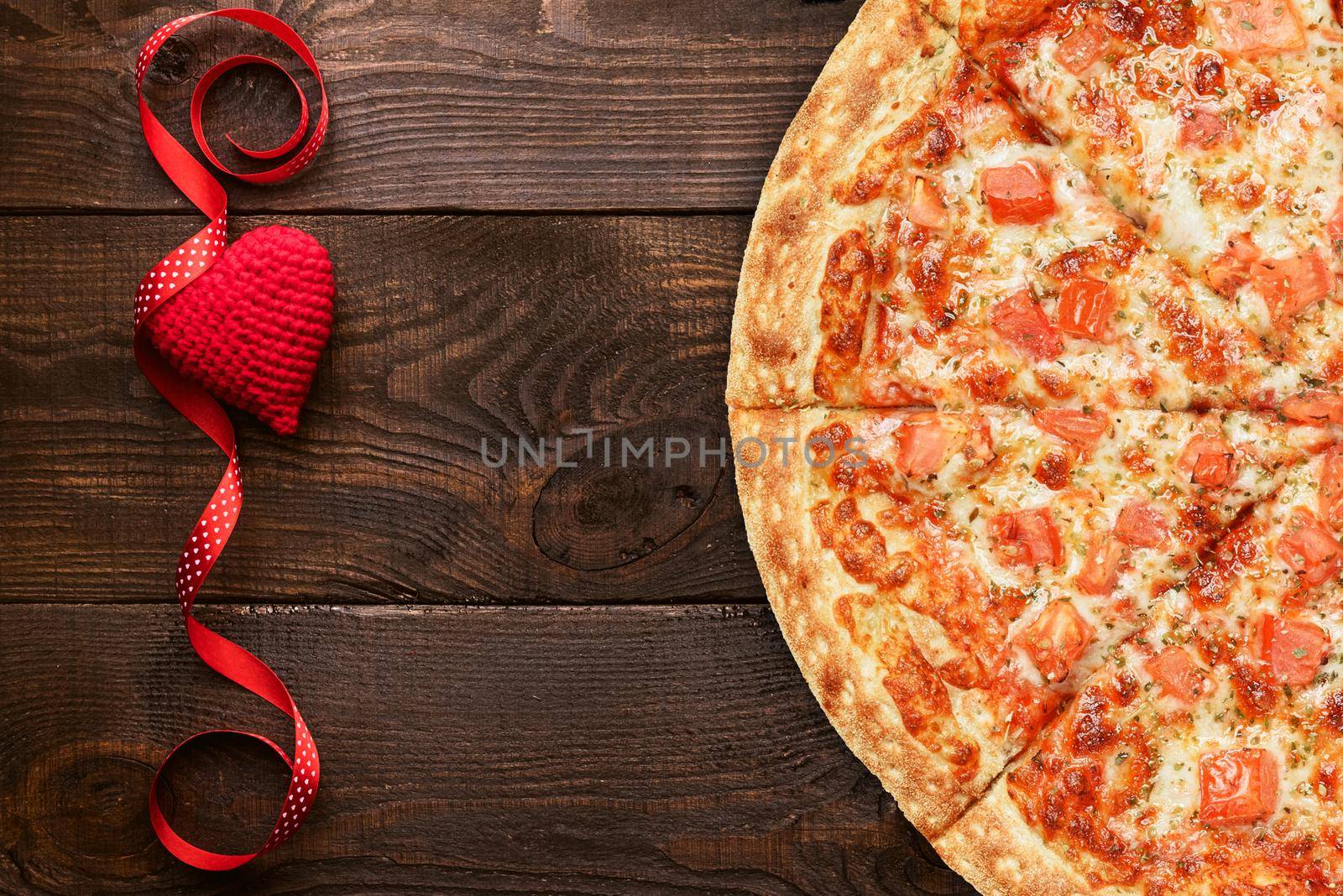 the concept of an advertising banner for Valentine's Day pizza as a gift with space for text