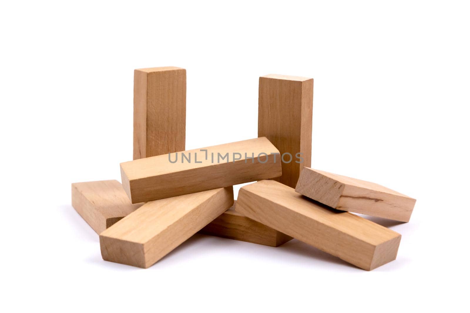 Blocks of wood isolated on white background with copy space for text.