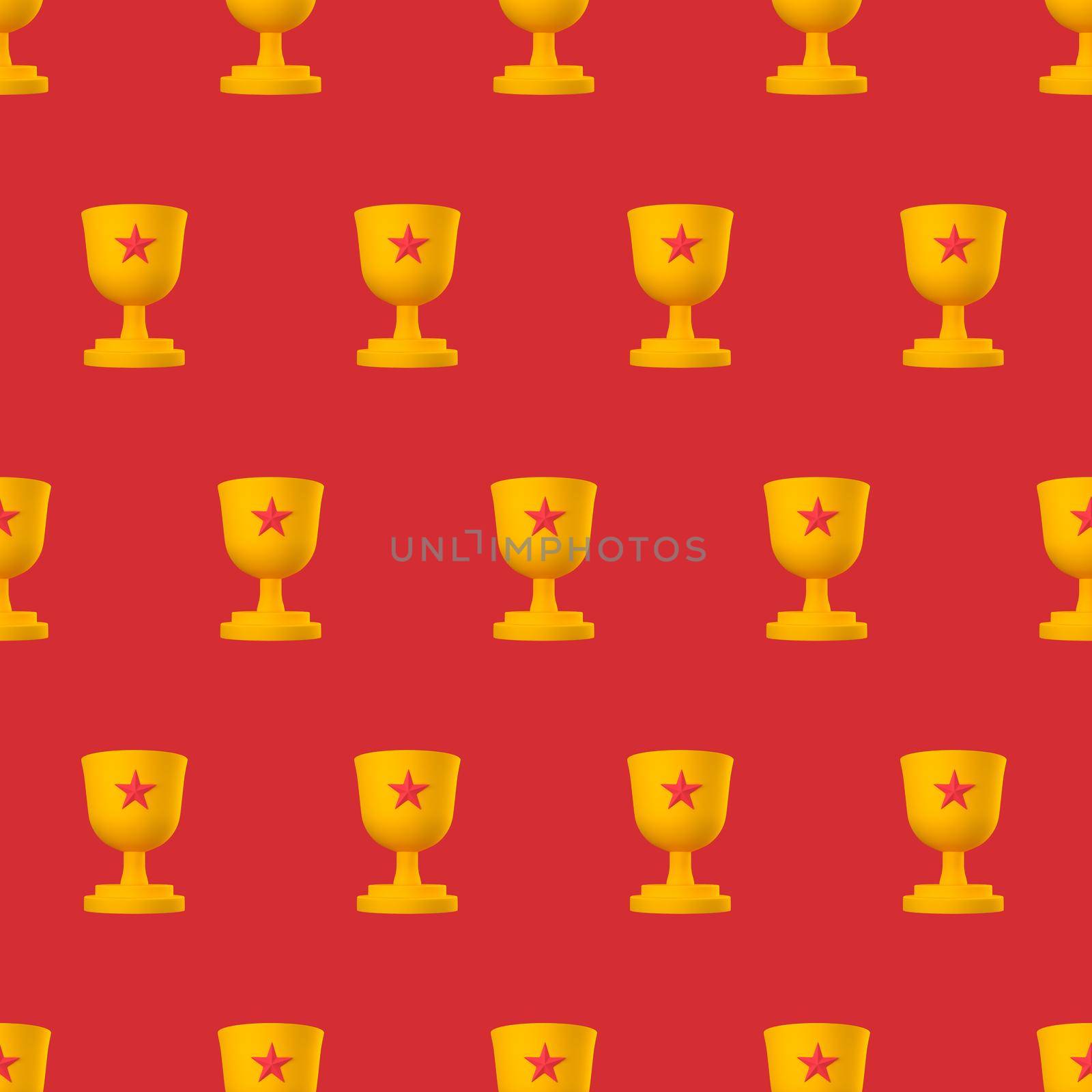 orange Trophy cup with red star on pastel background seamless pattern. minimal victory concept. 3d rendering