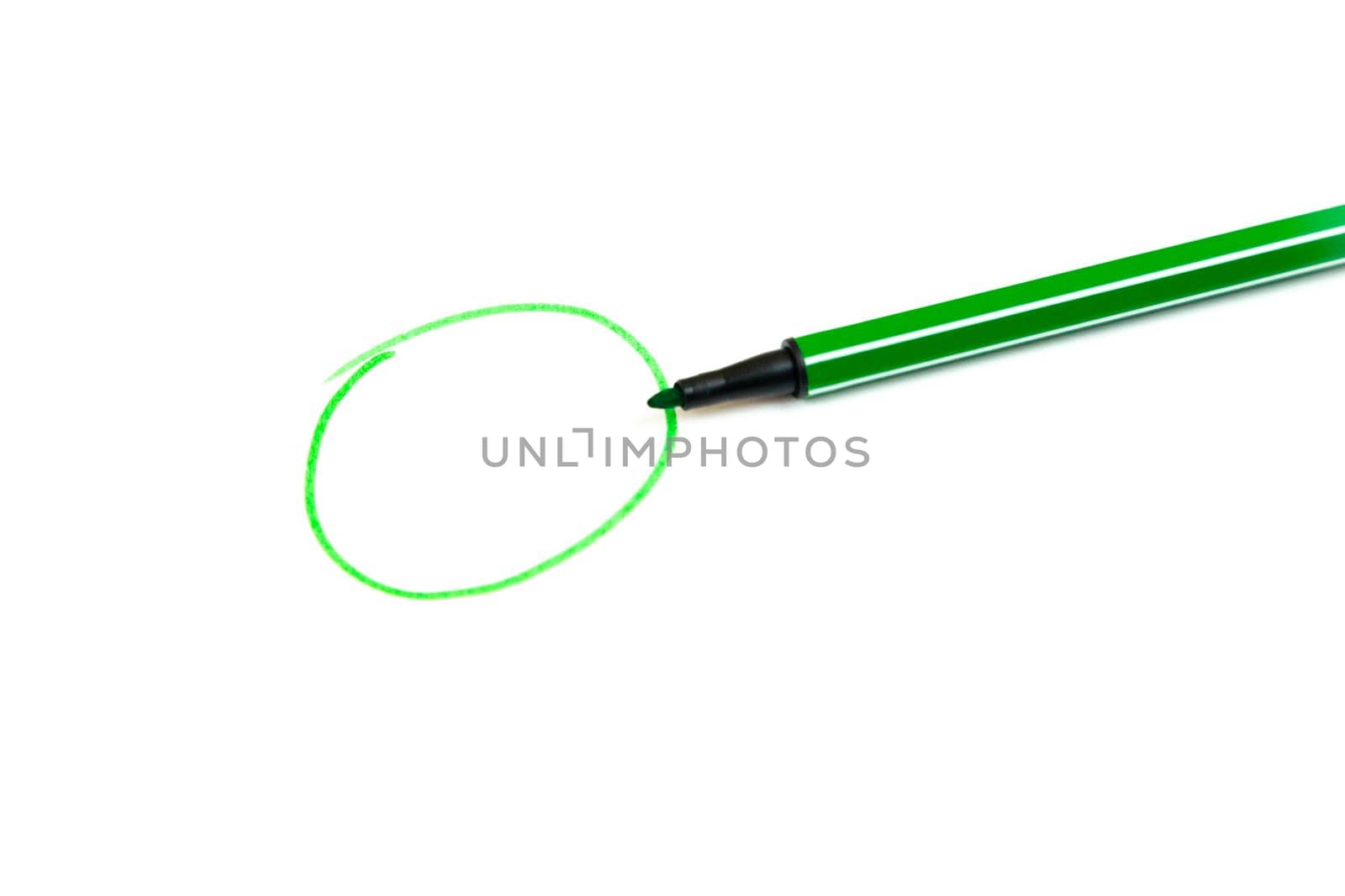 Green circle and a green marker on a white background with an empty space for text.