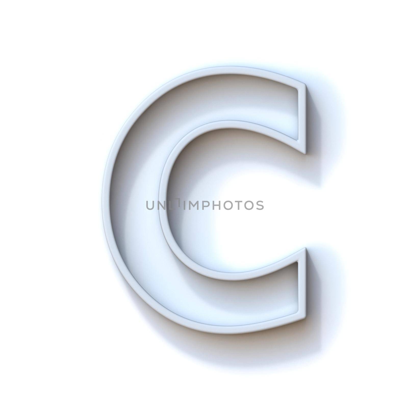 Grey extruded outlined font with shadow Letter C 3D rendering illustration isolated on white background