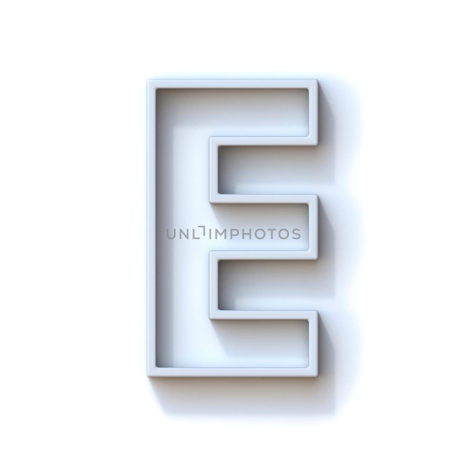Grey extruded outlined font with shadow Letter E 3D rendering illustration isolated on white background