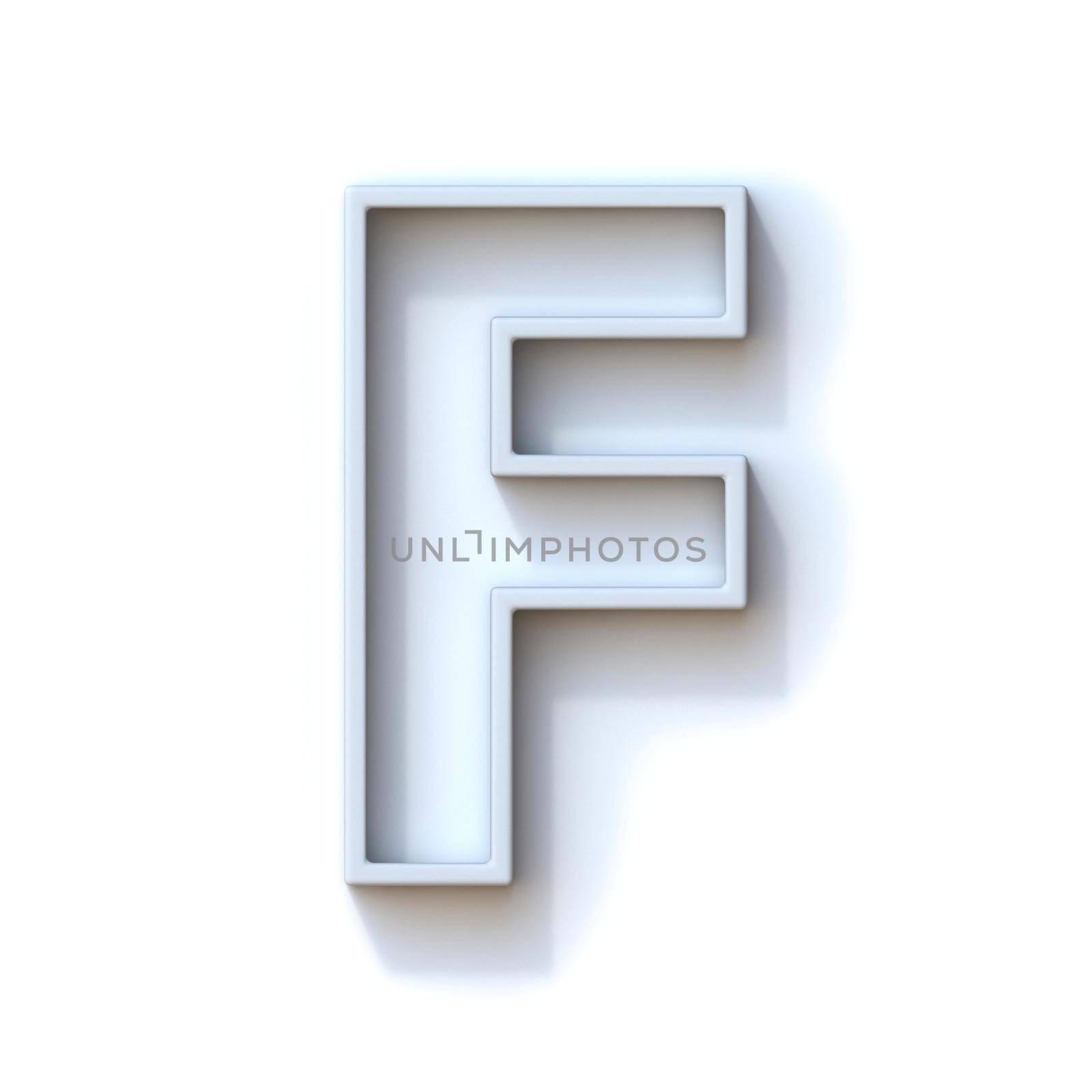 Grey extruded outlined font with shadow Letter F 3D rendering illustration isolated on white background
