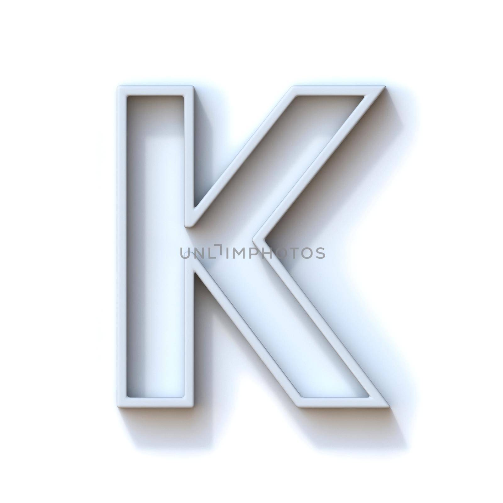 Grey extruded outlined font with shadow Letter K 3D rendering illustration isolated on white background