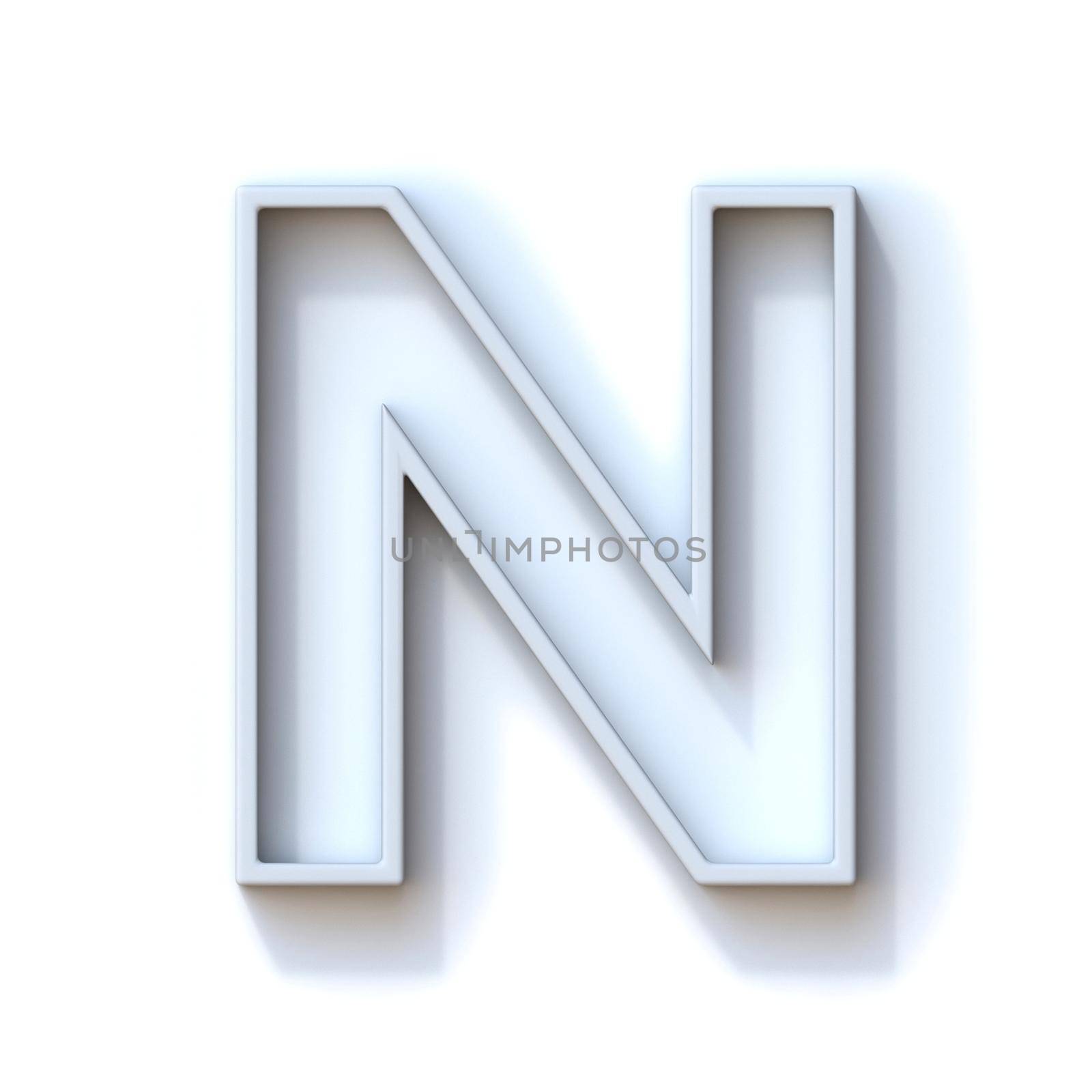 Grey extruded outlined font with shadow Letter N 3D rendering illustration isolated on white background