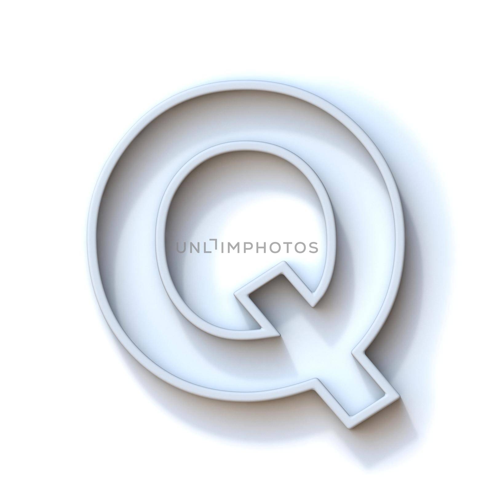 Grey extruded outlined font with shadow Letter Q 3D rendering illustration isolated on white background