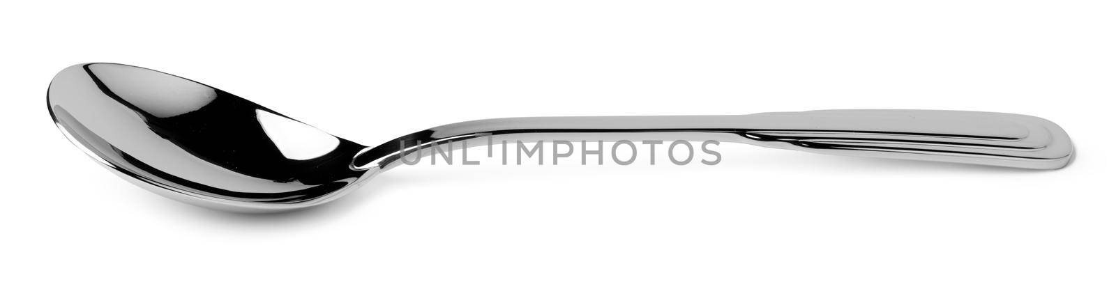 Metal steel spoon isolated on white background, cutlery