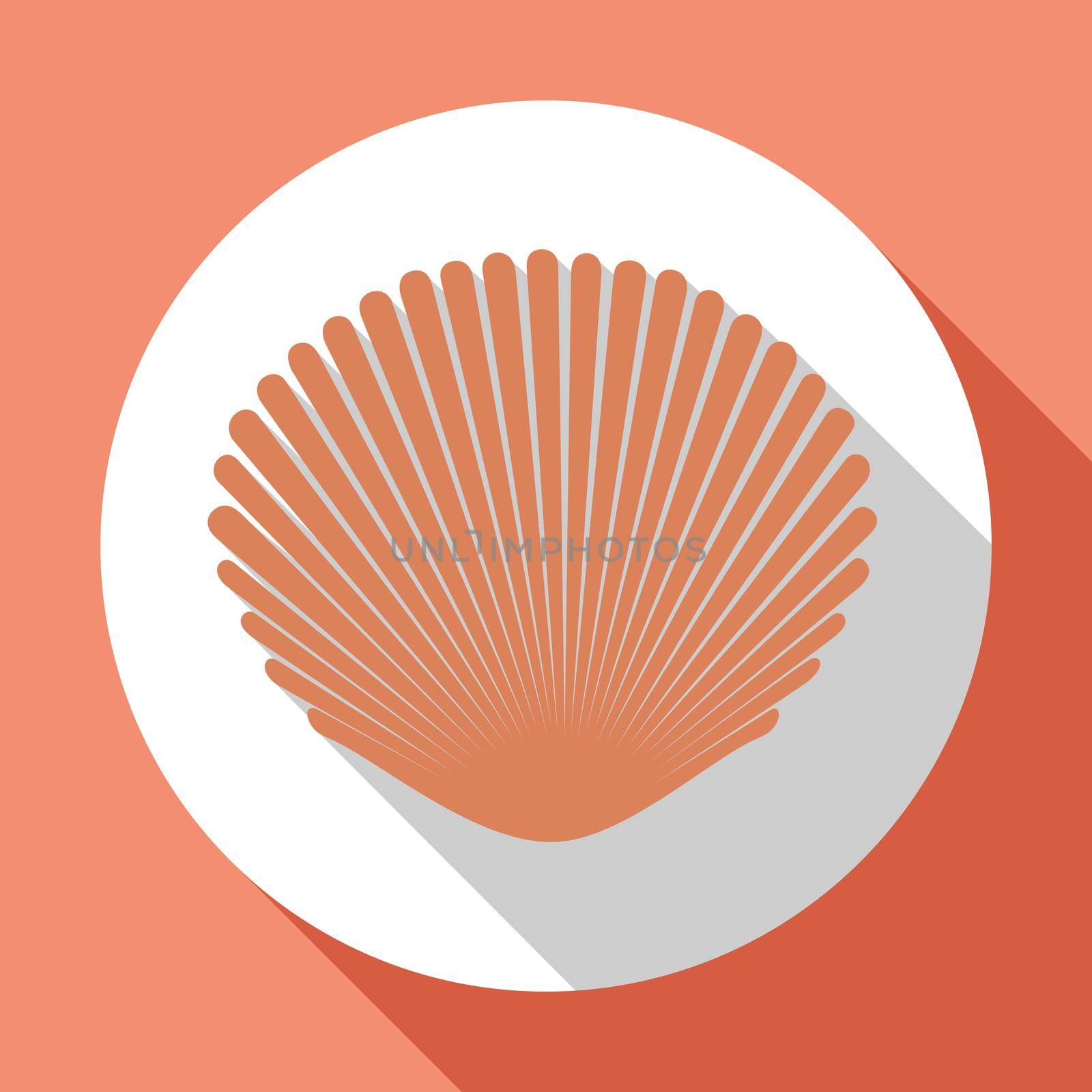 Seashell flat icon with long shadow. Flat design style. Raster version.