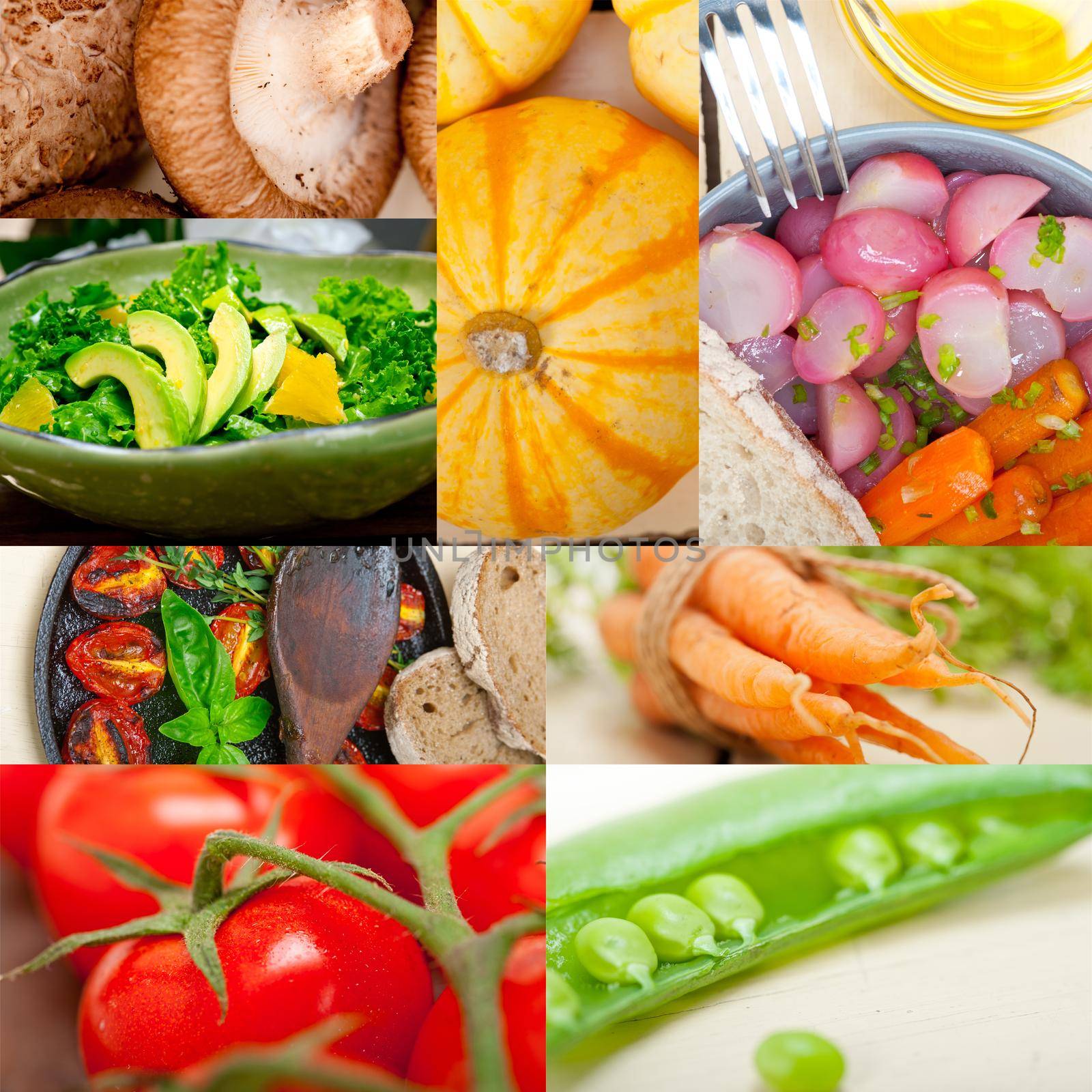 fresh hearthy healthy vegetables selection food collage composition 