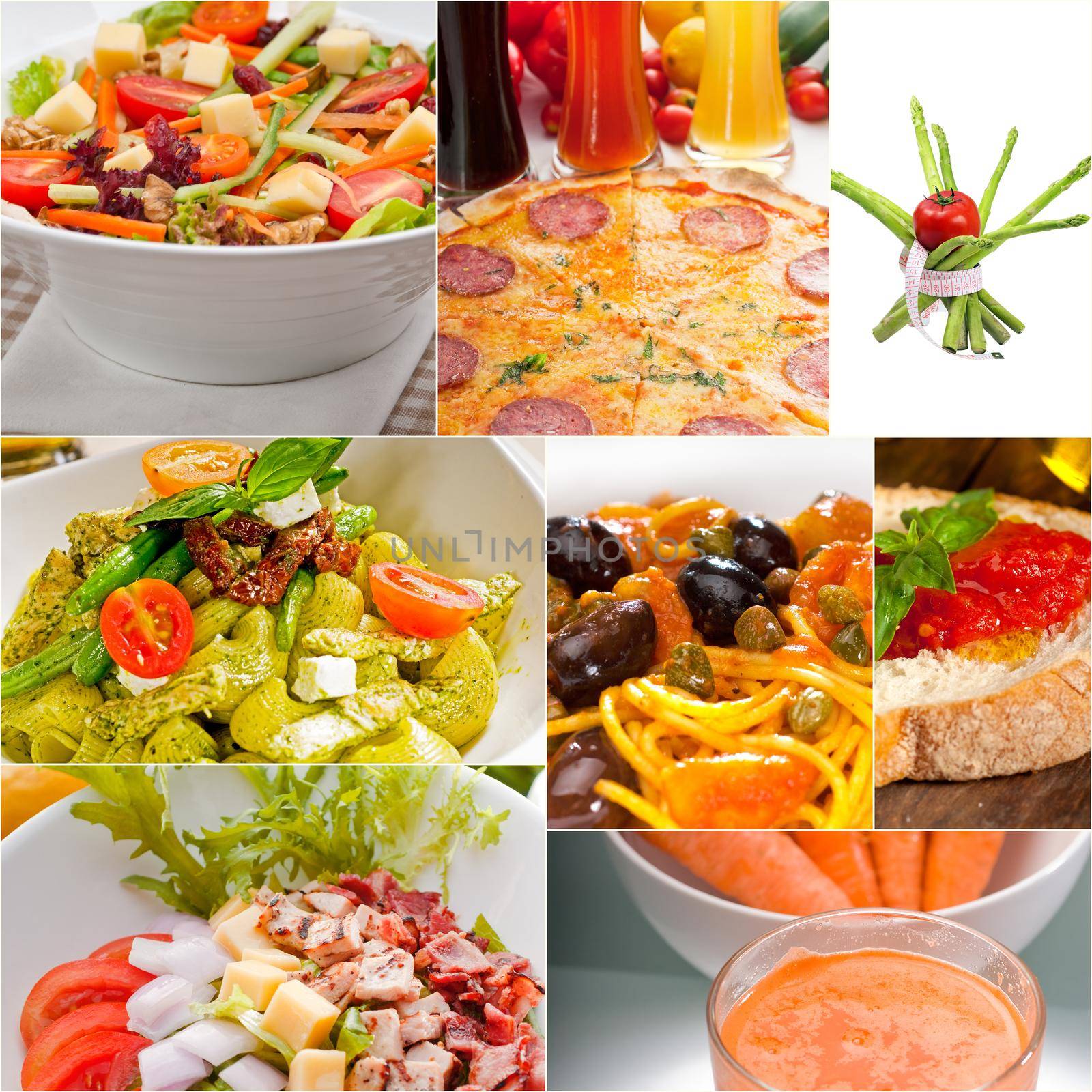 healthy Vegetarian vegan food collage nested on white frame