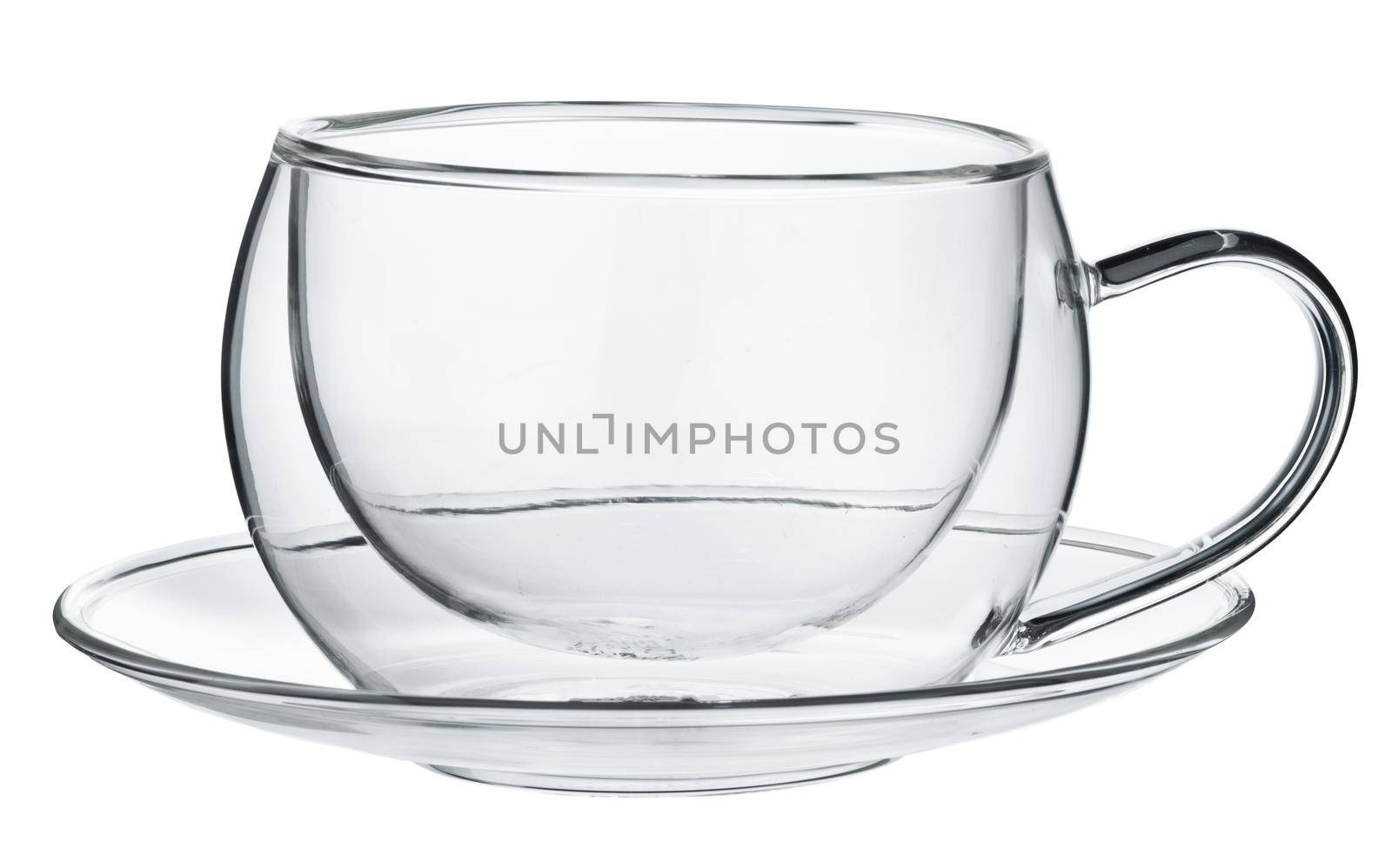 Glass cup isolated on white background close up photo