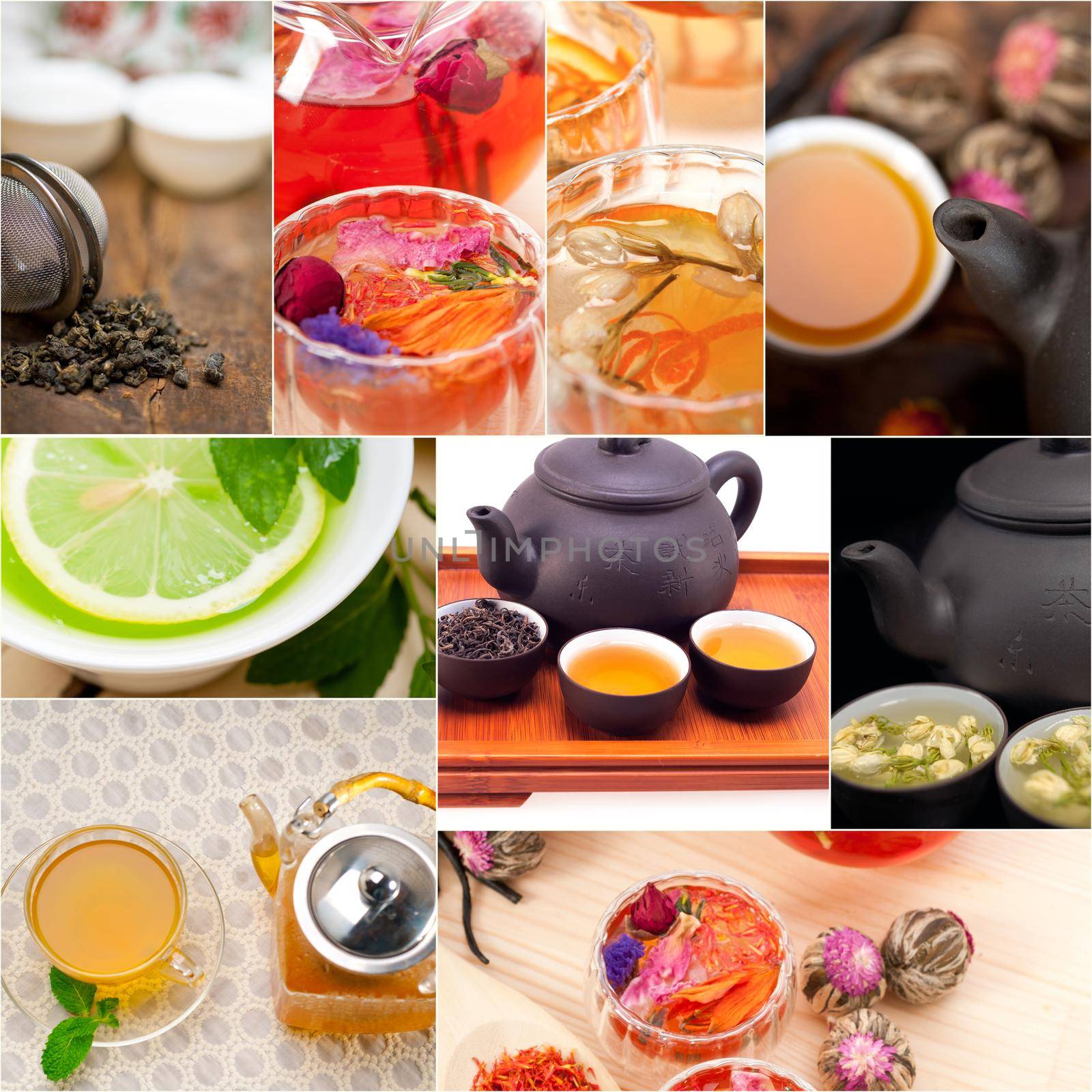collection of different herbal tea infusion collage by keko64