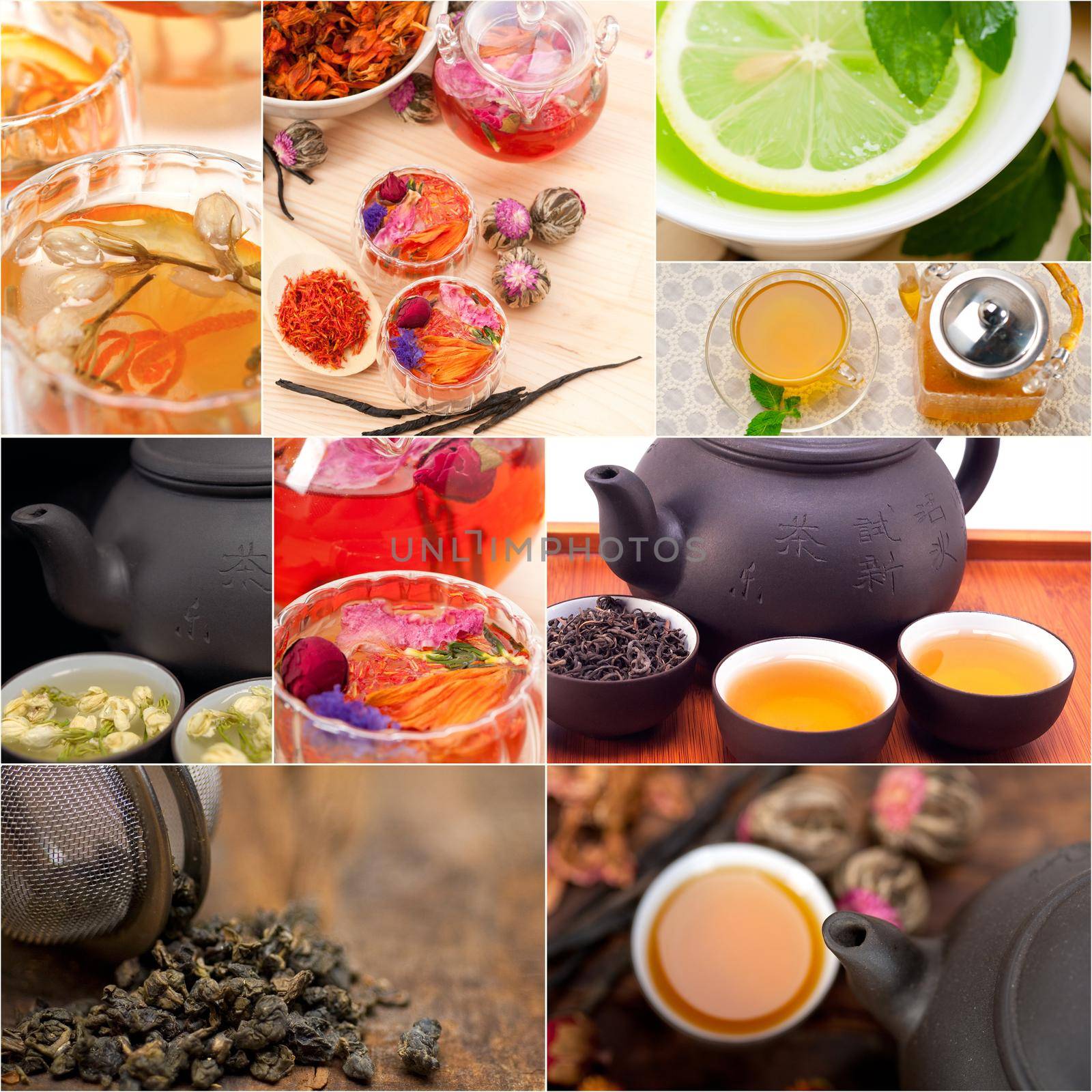 collection of different herbal tea infusion collage by keko64