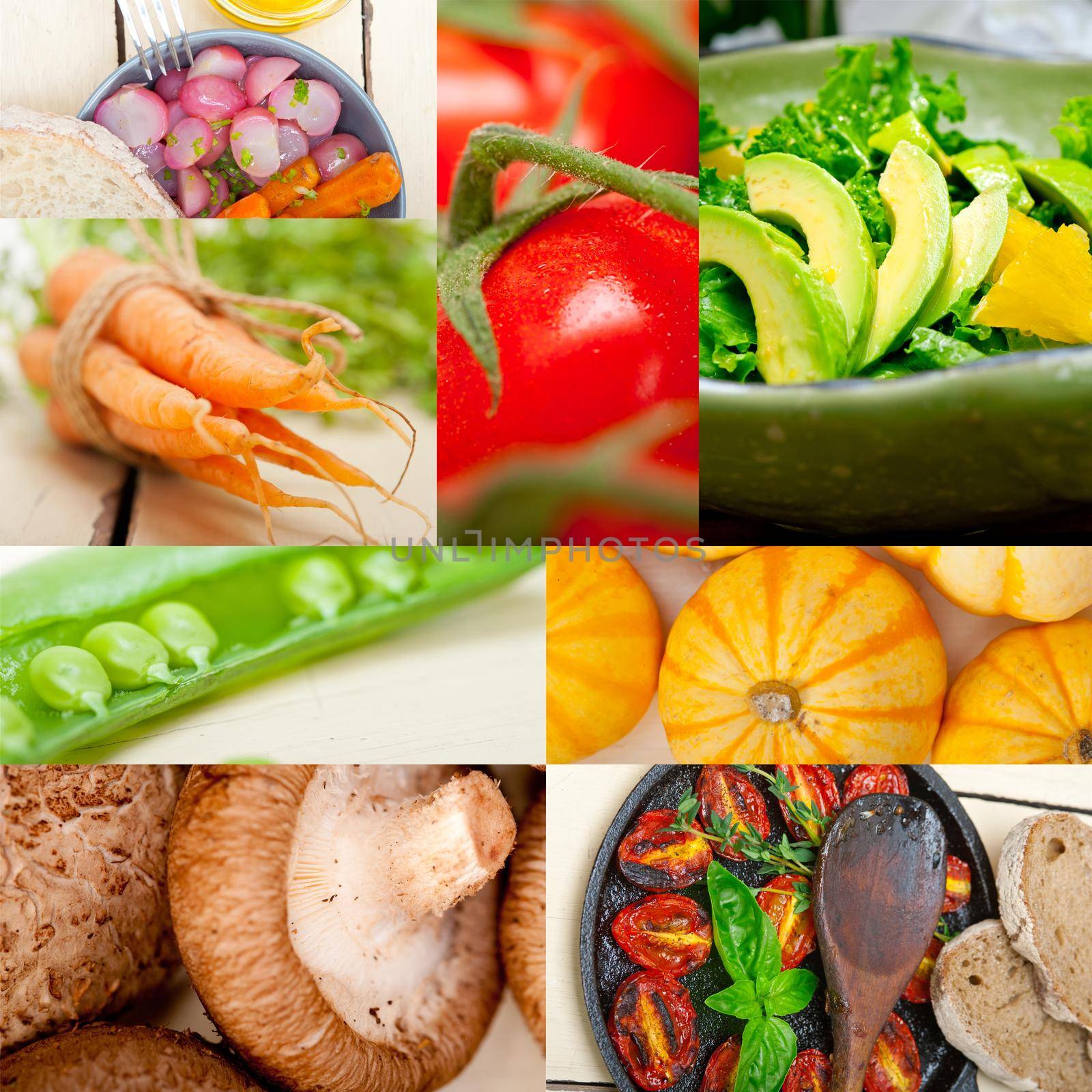 fresh hearthy healthy vegetables selection food collage composition 