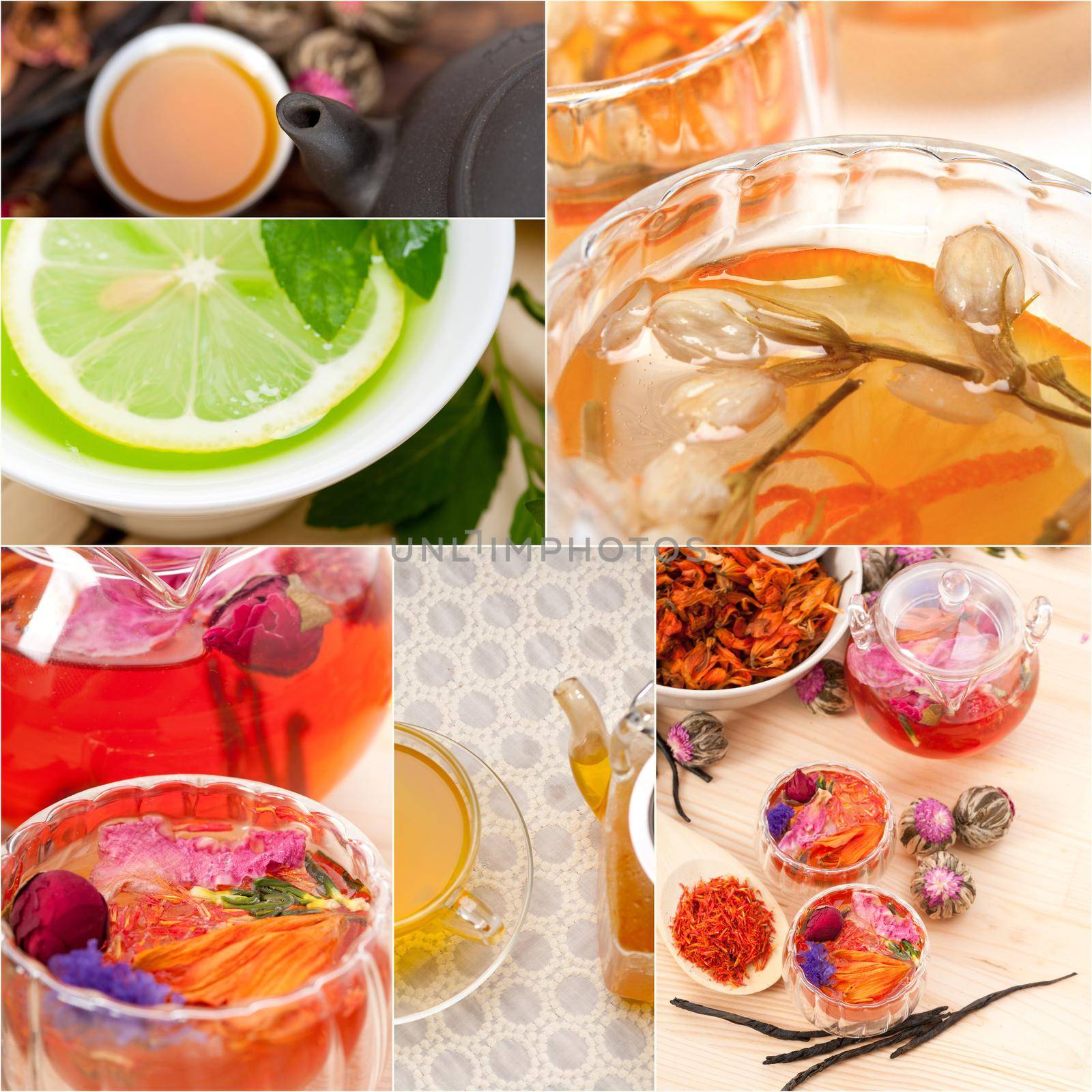 collection of different herbal tea infusion collage by keko64