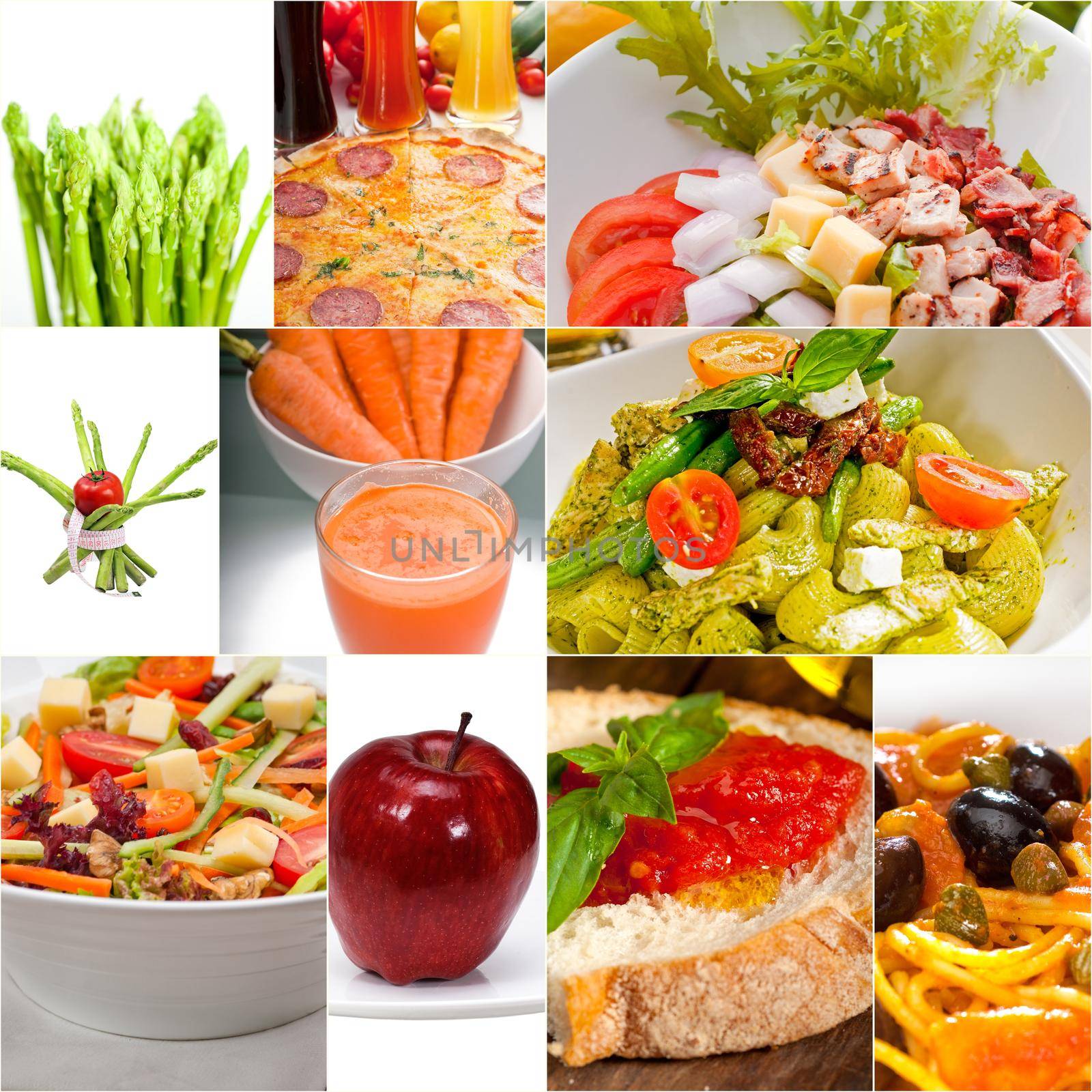 healthy Vegetarian vegan food collage nested on white frame