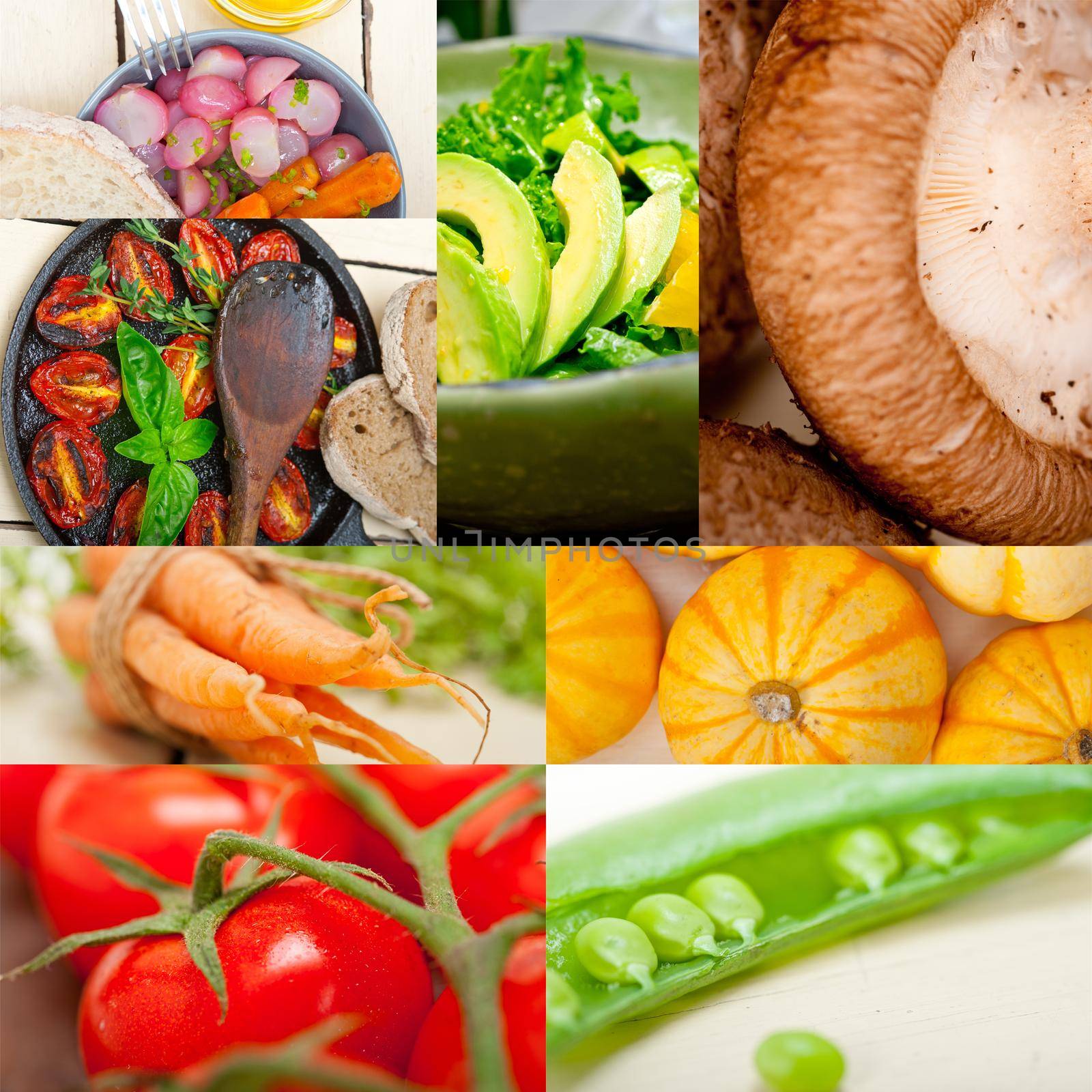 fresh hearthy healthy vegetables selection food collage composition 