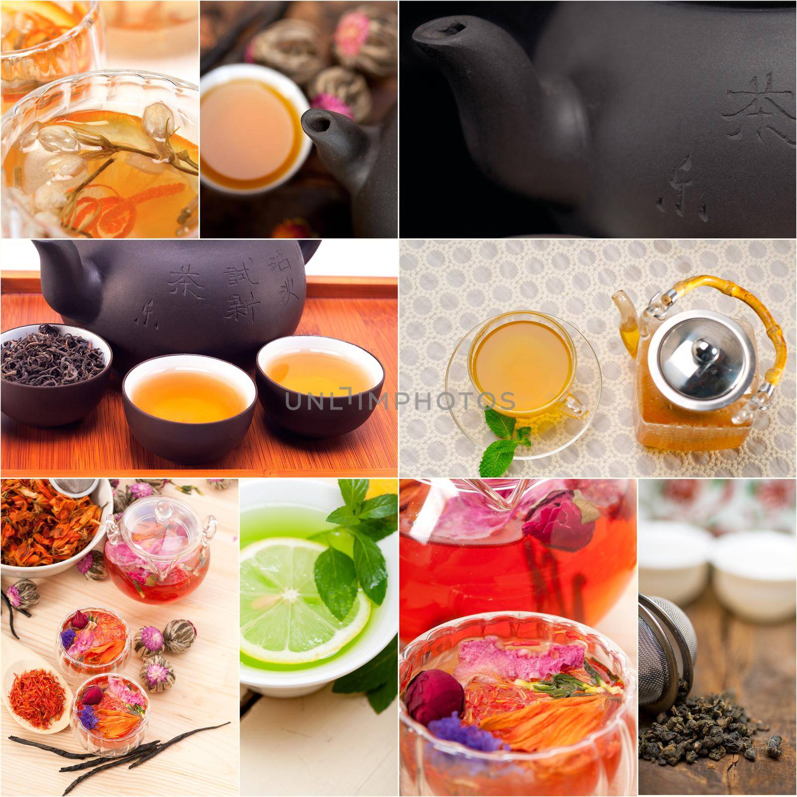 collection of different herbal tea infusion collage by keko64