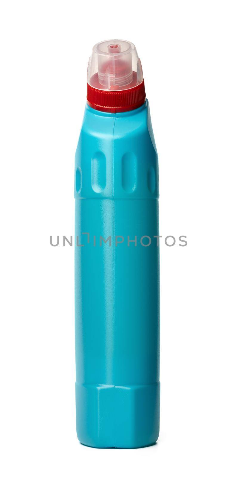 Blue plastic bottle of liquid detergent isolated on white by Fabrikasimf