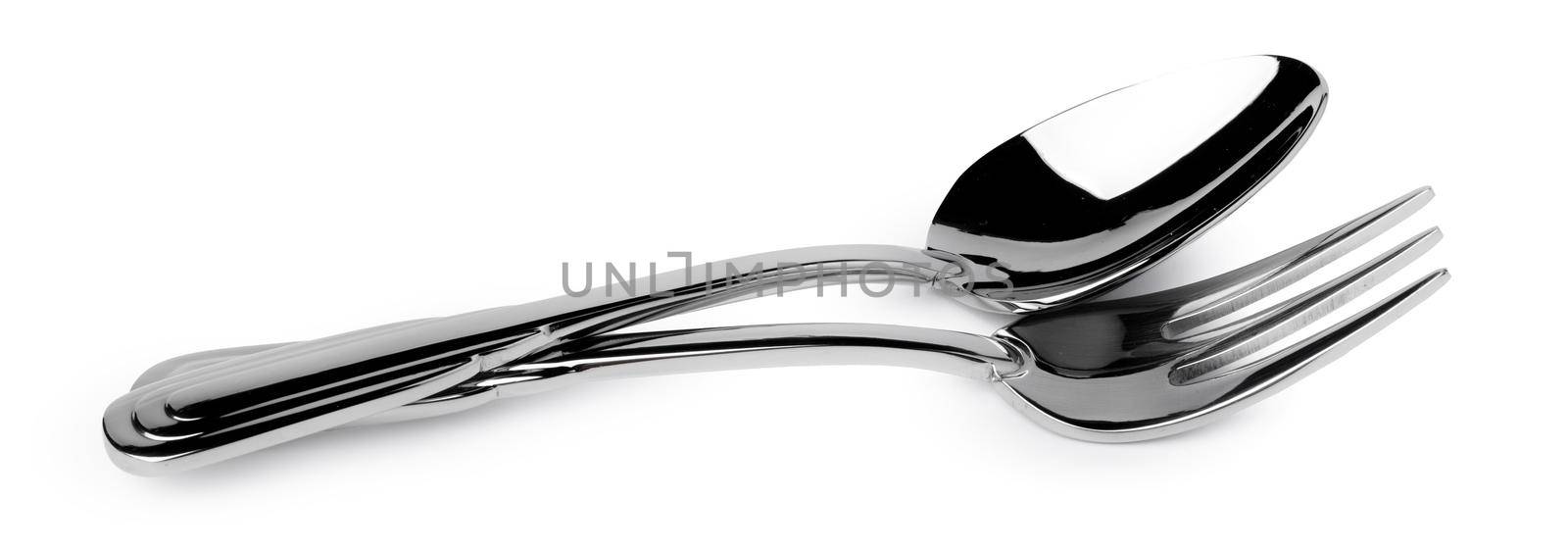 Set of new cutlery isolated on white background close up