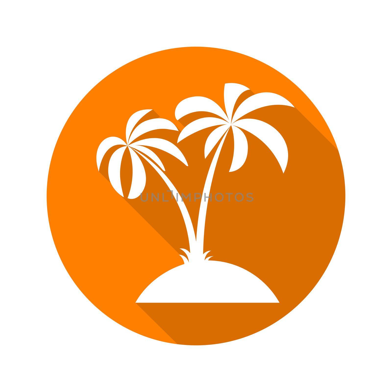 Palm tree. Flat icon with long shadow on orange round background. Flat design style. illustration. .