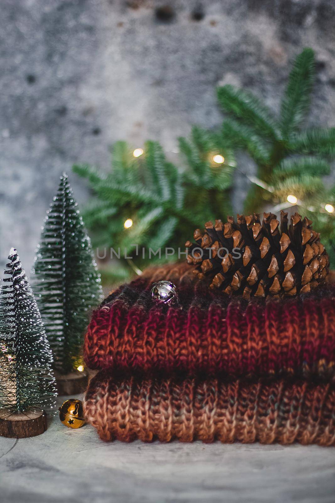 Cozy warm sweater in the process of knitting. Concept of creating handmade gifts for New year and Christmas. by mmp1206