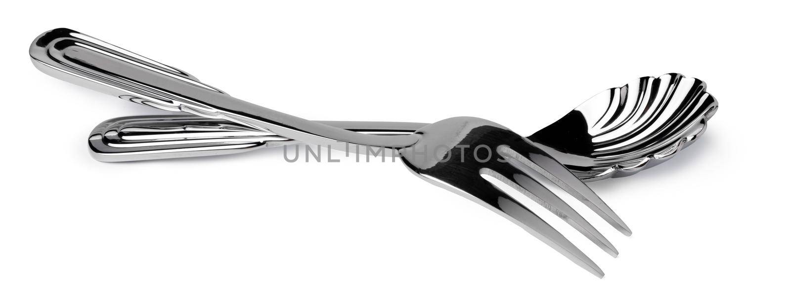 Set of new cutlery isolated on white background close up