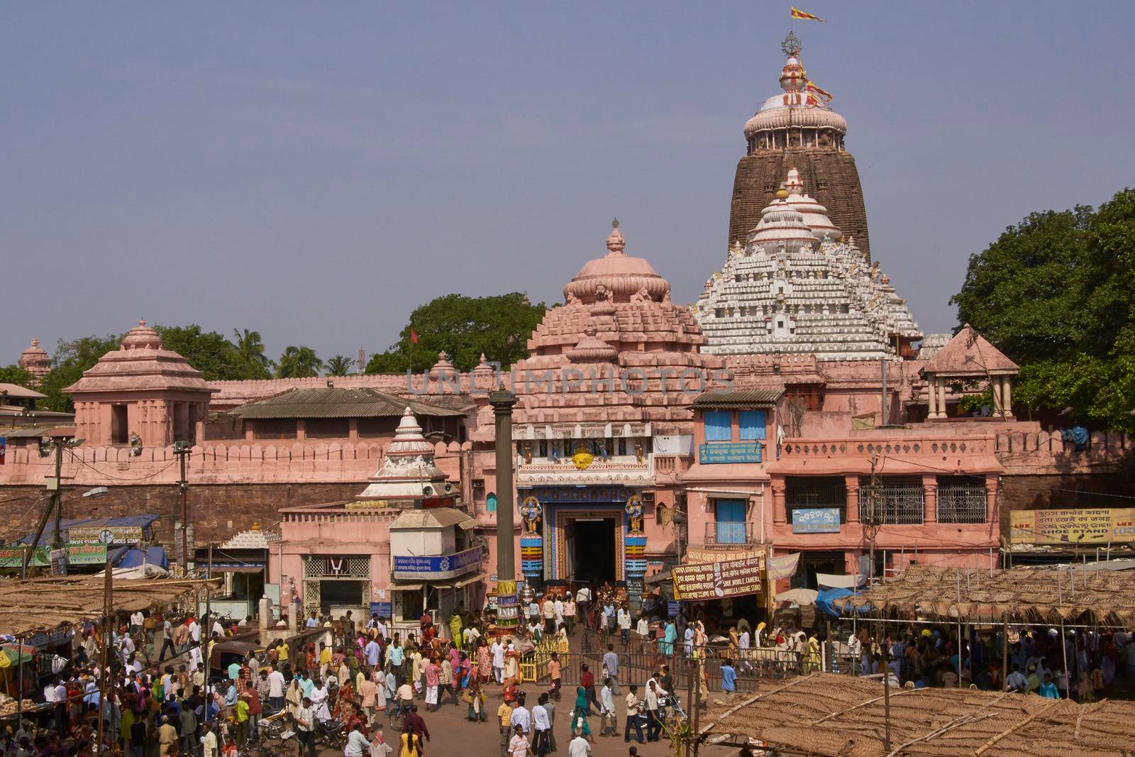 Puri, Odisha, India - May 14, 2008: Crowds outside the sacred Jagannath Hindu temple. 12th Century AD.