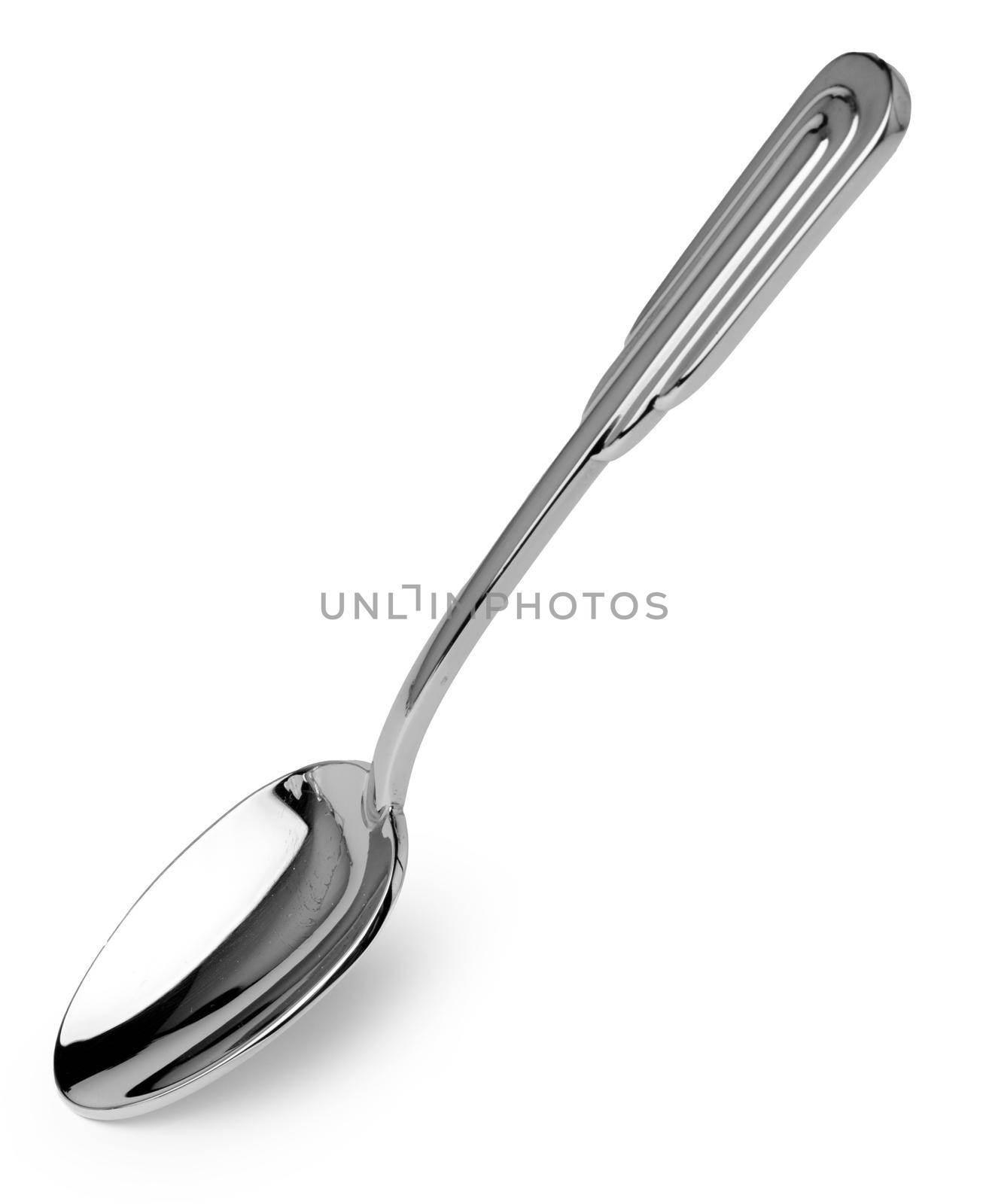 Metal steel spoon isolated on white background, cutlery