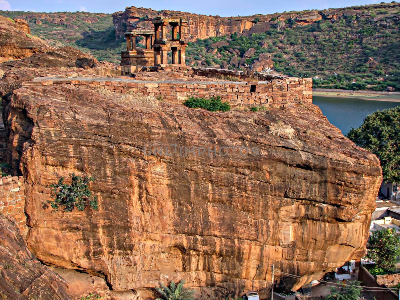 Ancient , two storied observation tower in Badami fort, Karnataka, India.