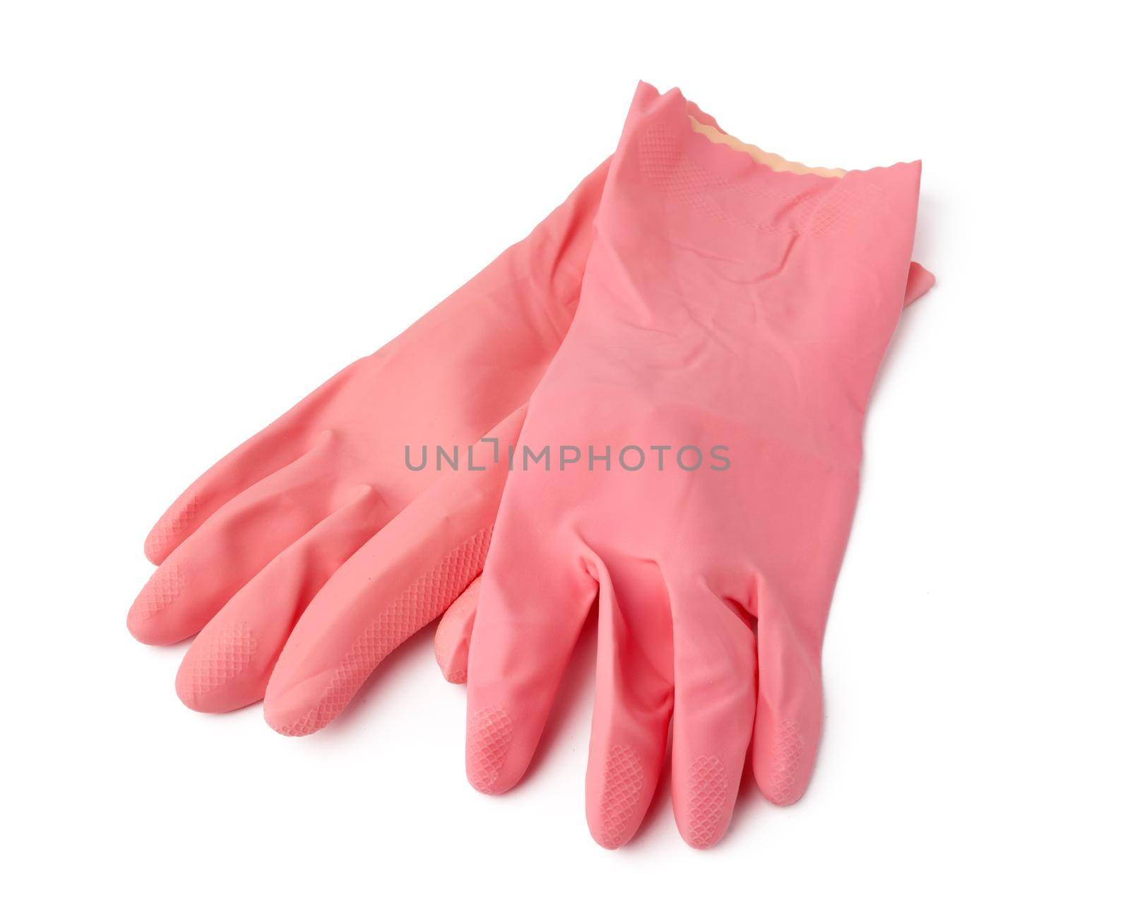 Latex protective gloves isolated on white background, close up