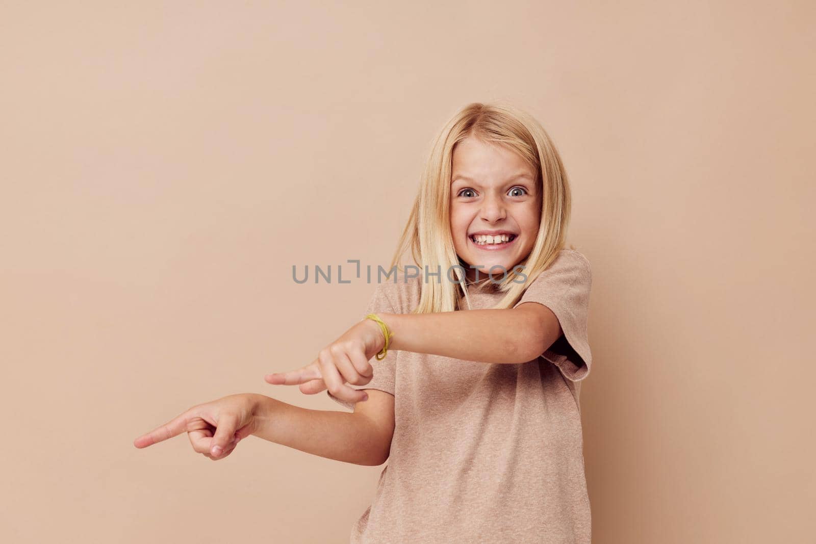 emotional girl gestures with his hands isolated background. High quality photo