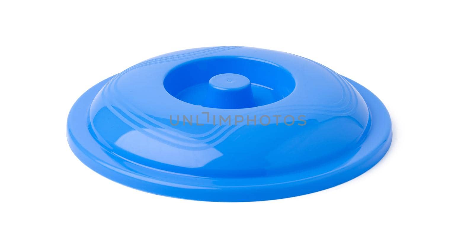 Blue plastic bucket lid isolated on white background