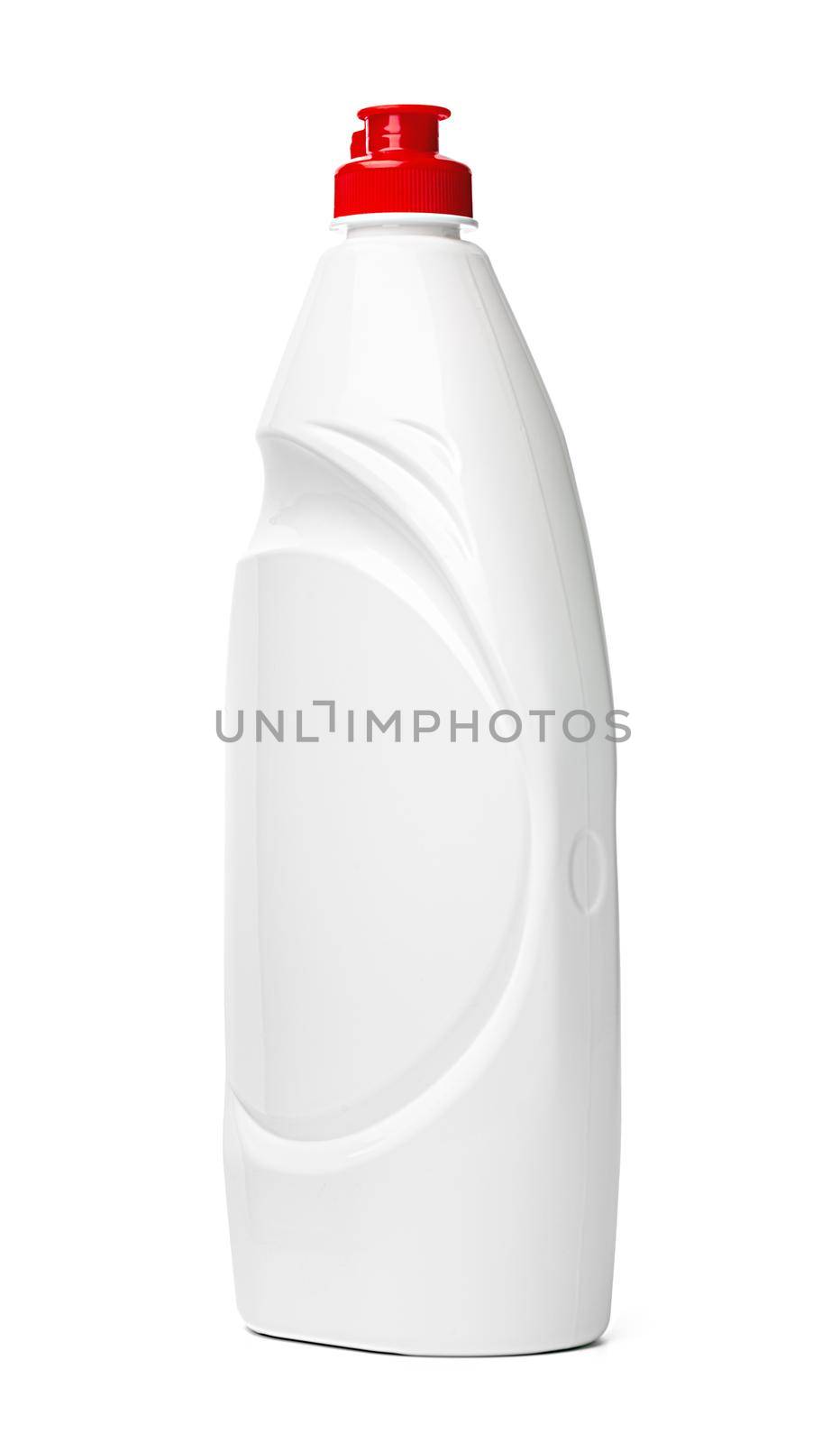 White plastic bottle of washing liquid isolated on white background by Fabrikasimf