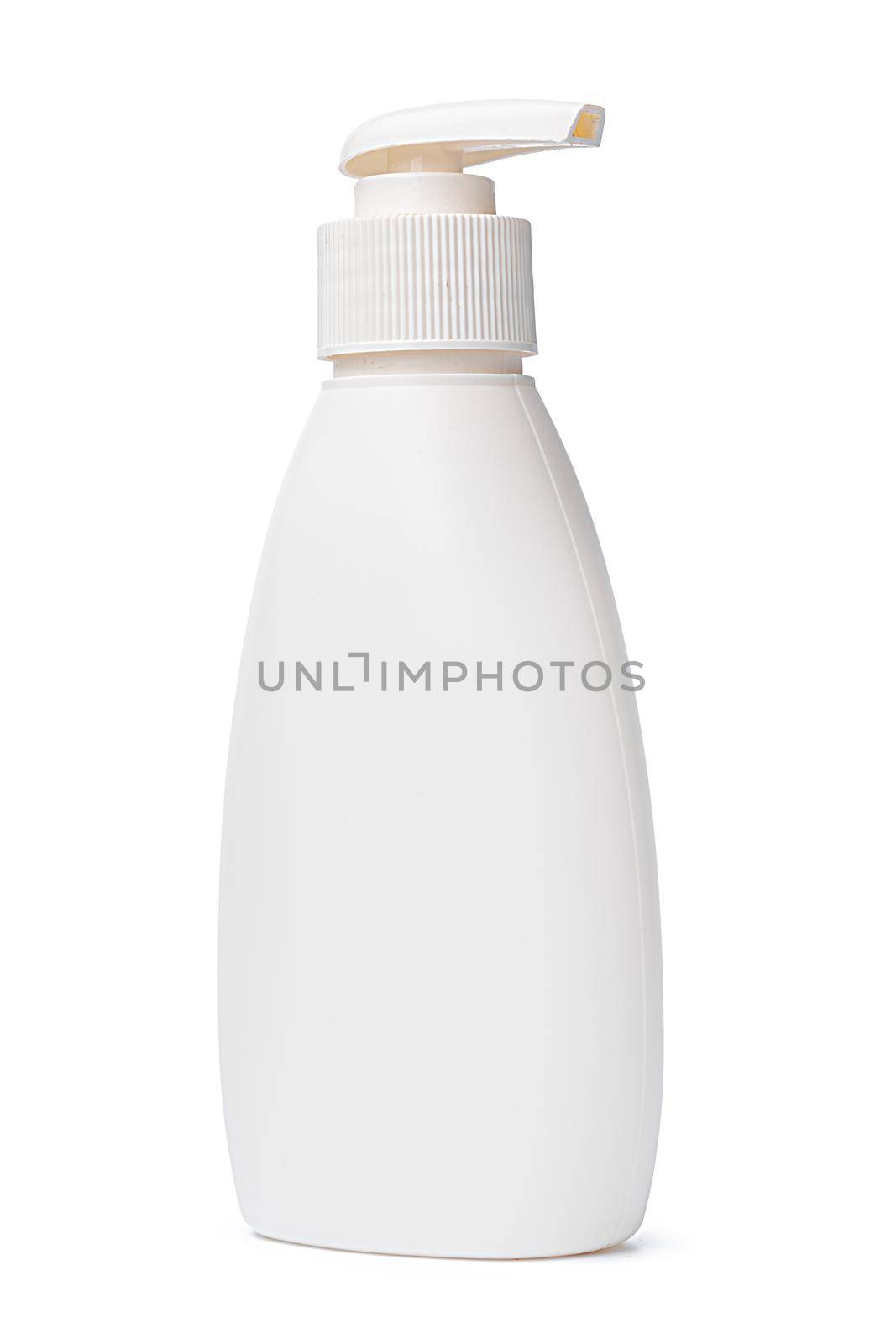 White plastic bottle of washing liquid isolated on white background by Fabrikasimf