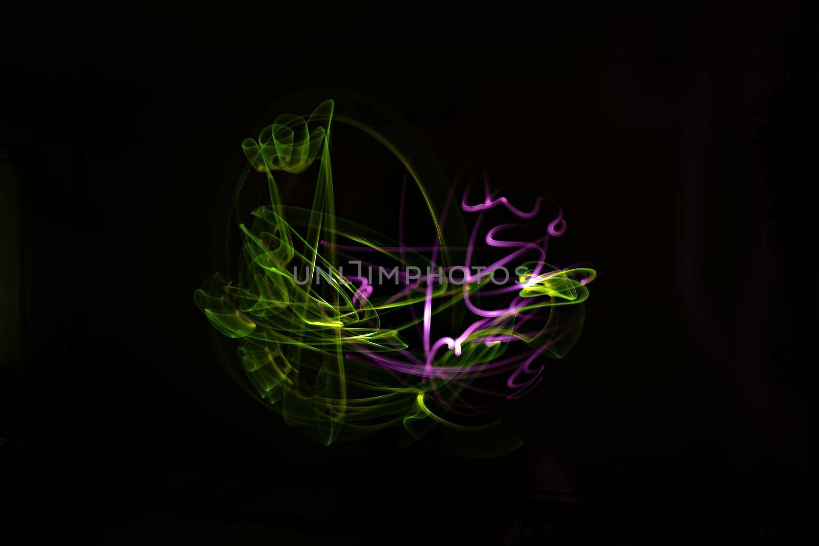 Unique, long exposure, color Led light painting photograph of abstract pattern . by lalam