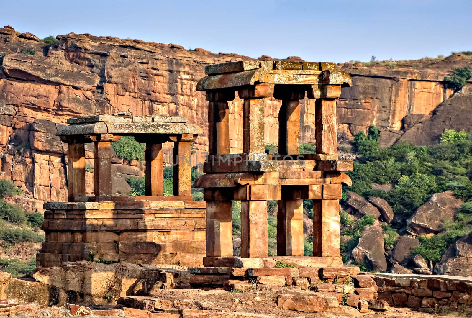 Ancient , two storied observation tower made up of huge stones in Badami fort, Karnataka, India.