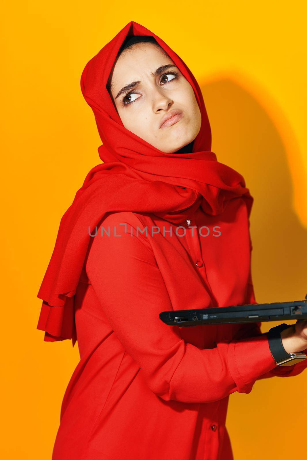 pretty woman laptop posing technology internet ethnicity model by Vichizh