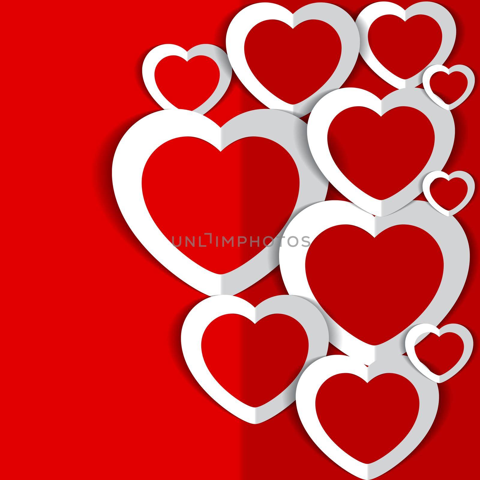 illustration of Hearts for Valentine s Day on red background.