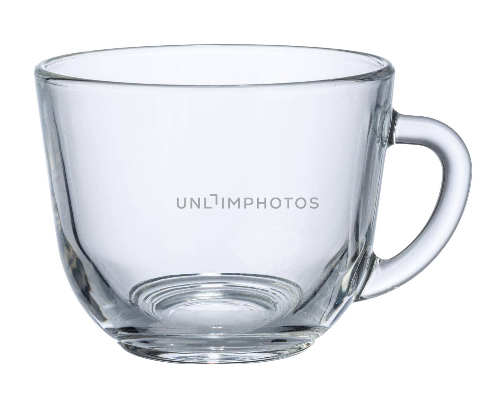 Empty glass cup isolated on white background close up