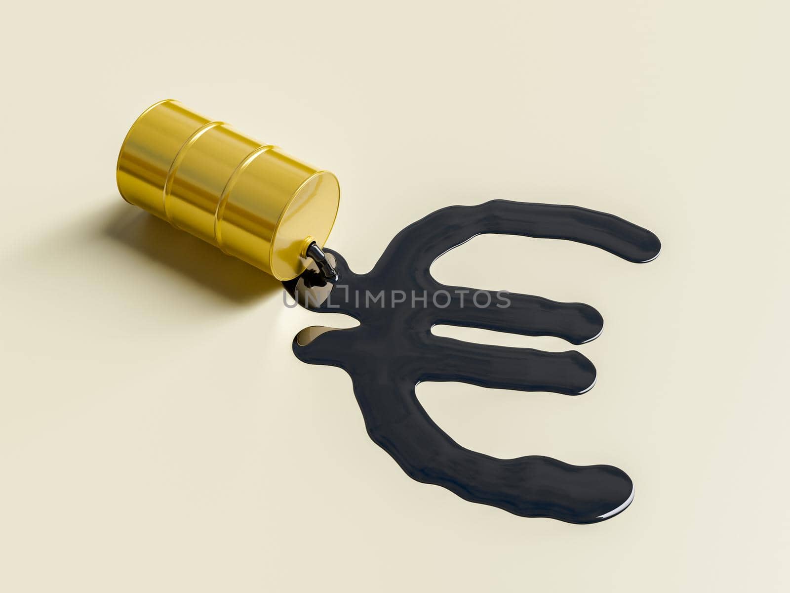 spilled oil barrel with euro symbol. 3d rendering