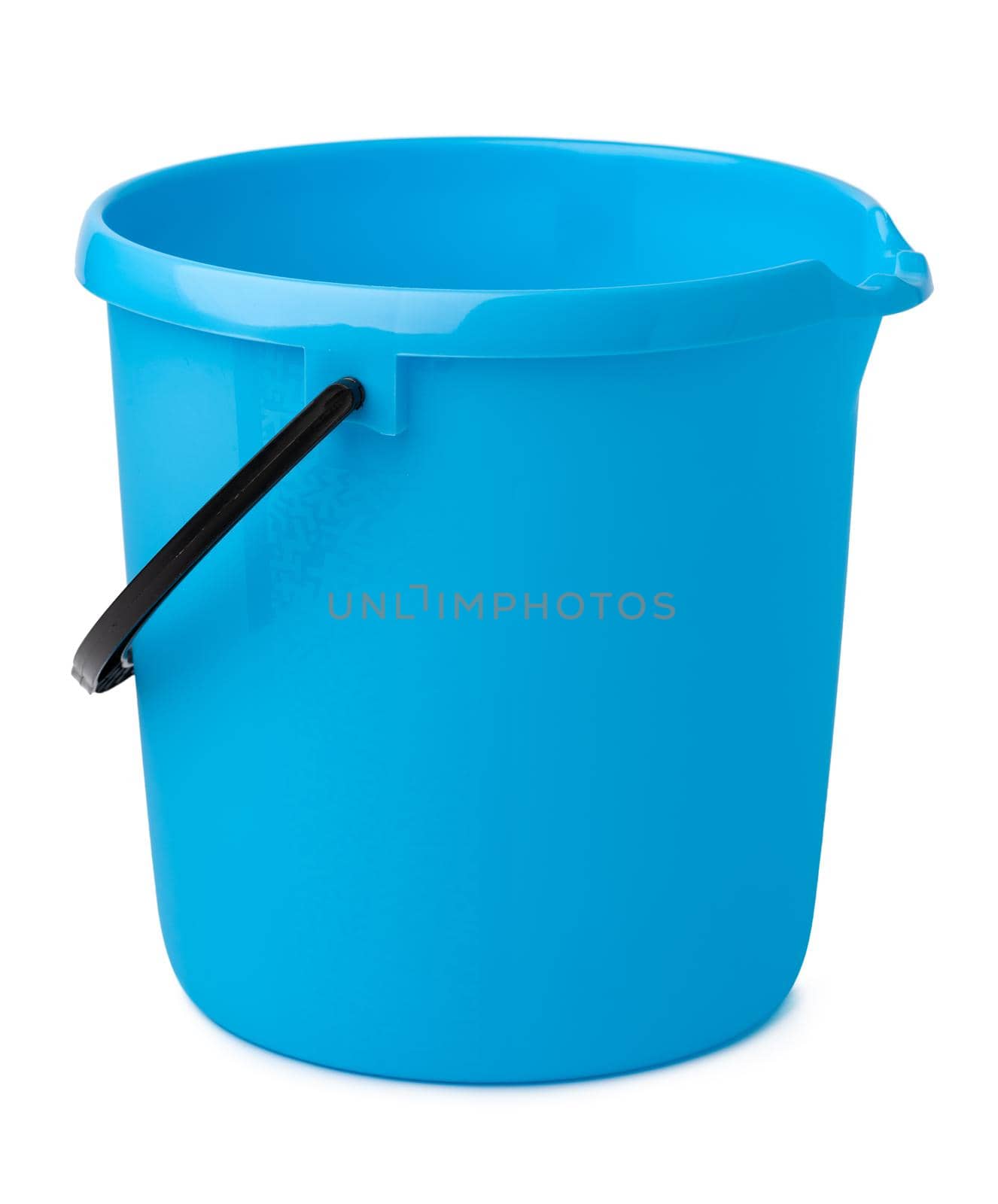 Single plastic bucket isolated on a white background, close up