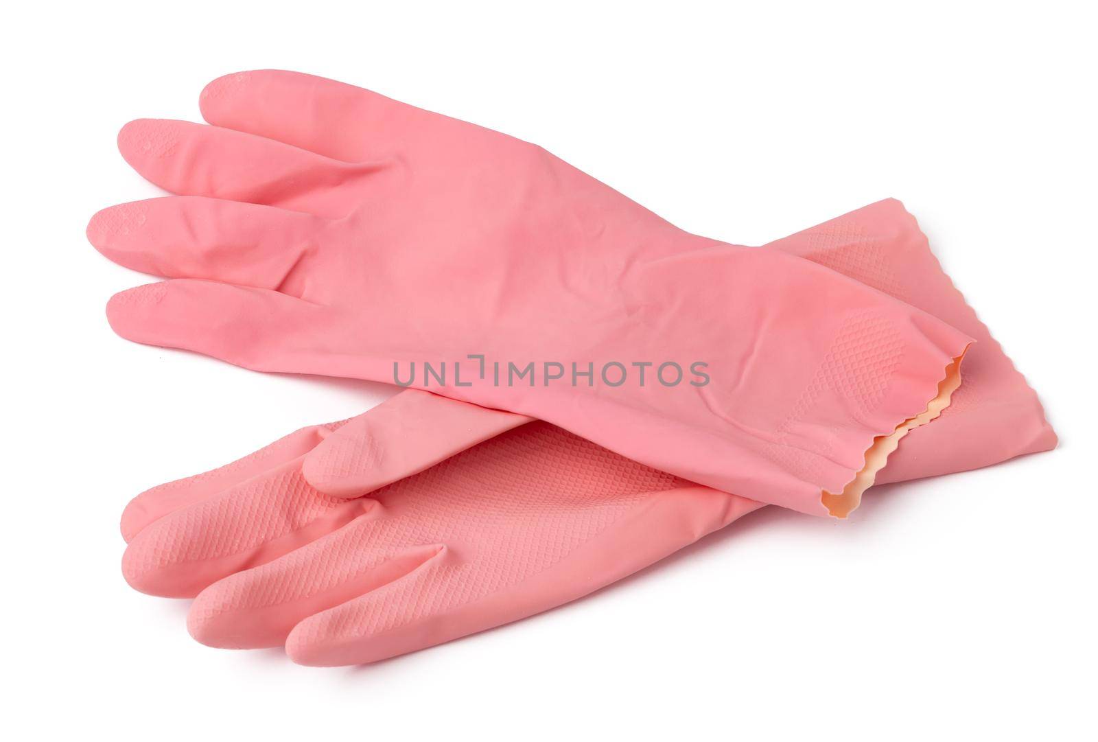 Latex protective gloves isolated on white background, close up