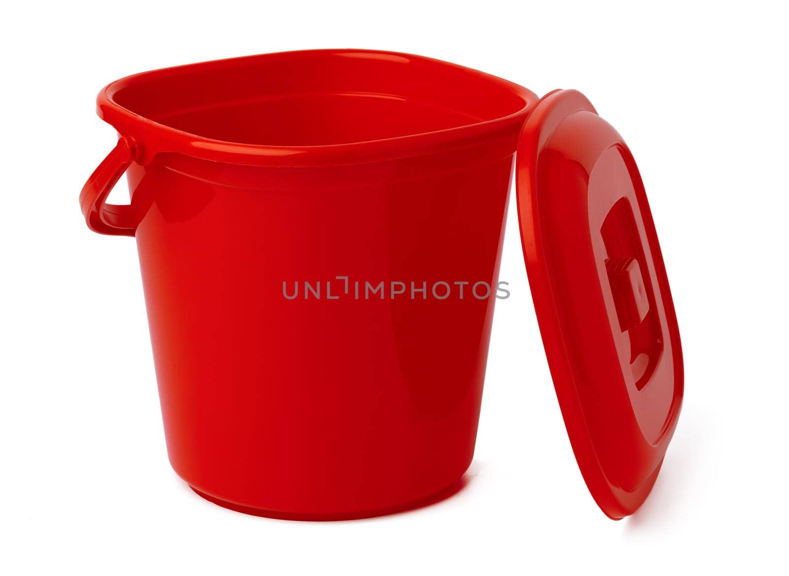 Single plastic bucket isolated on a white background, close up