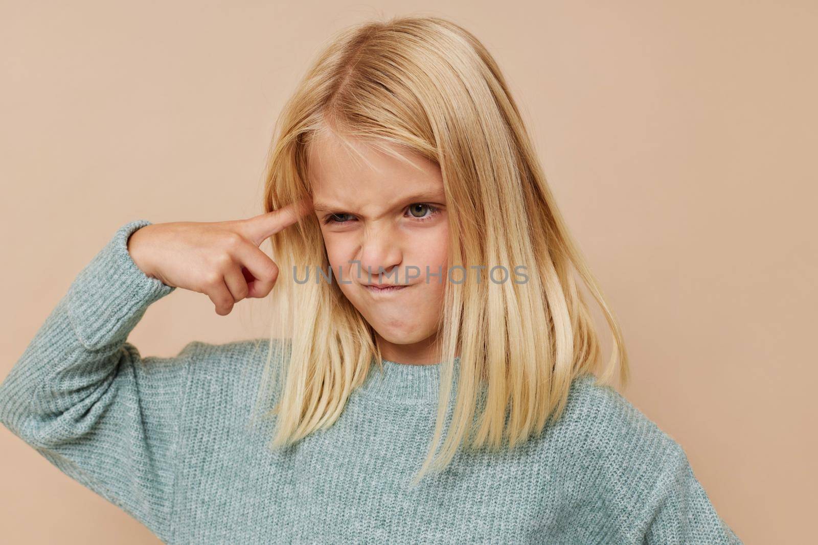 happy child with blond hair kids lifestyle concept. High quality photo