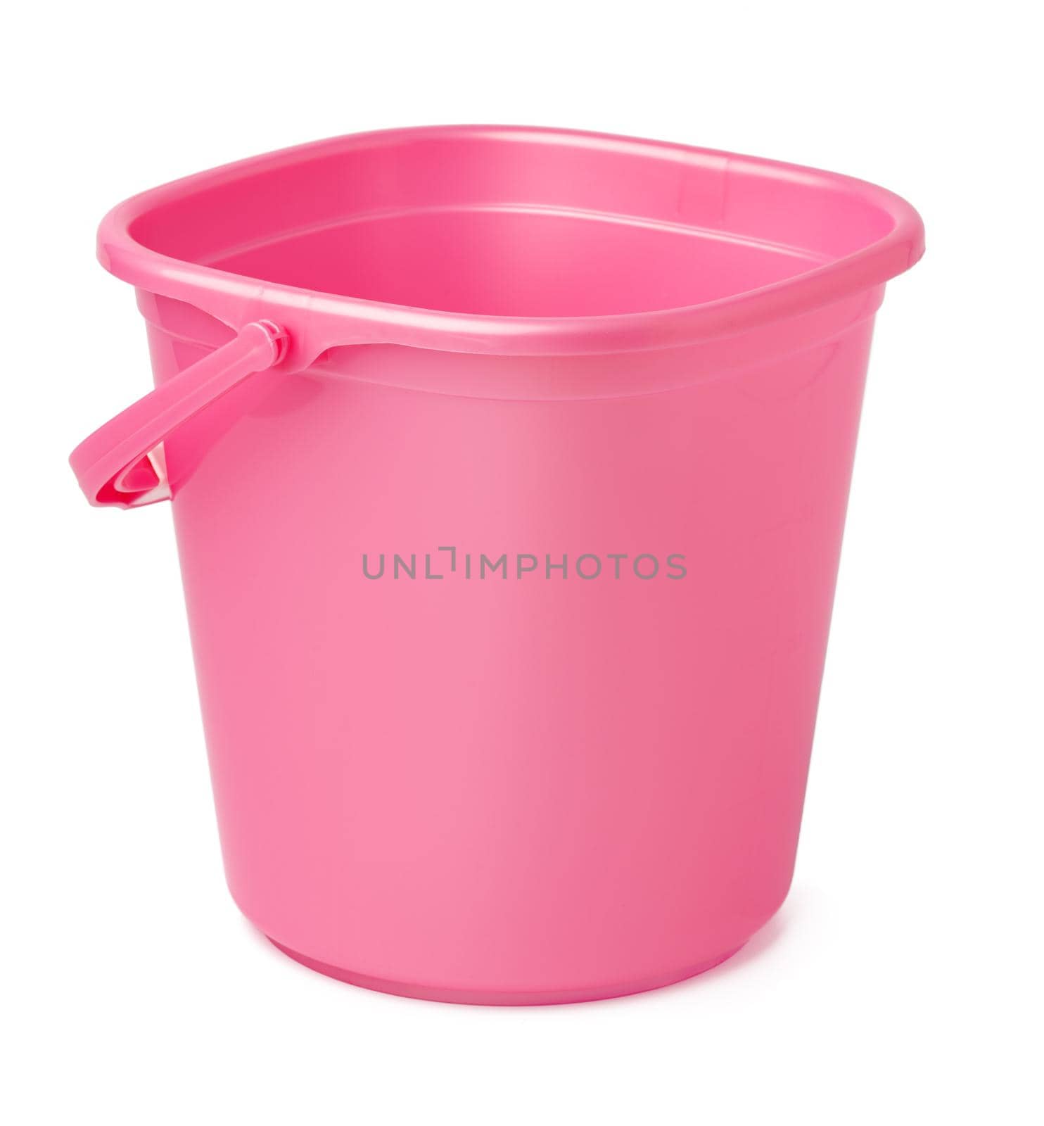 Single plastic bucket isolated on a white background, close up